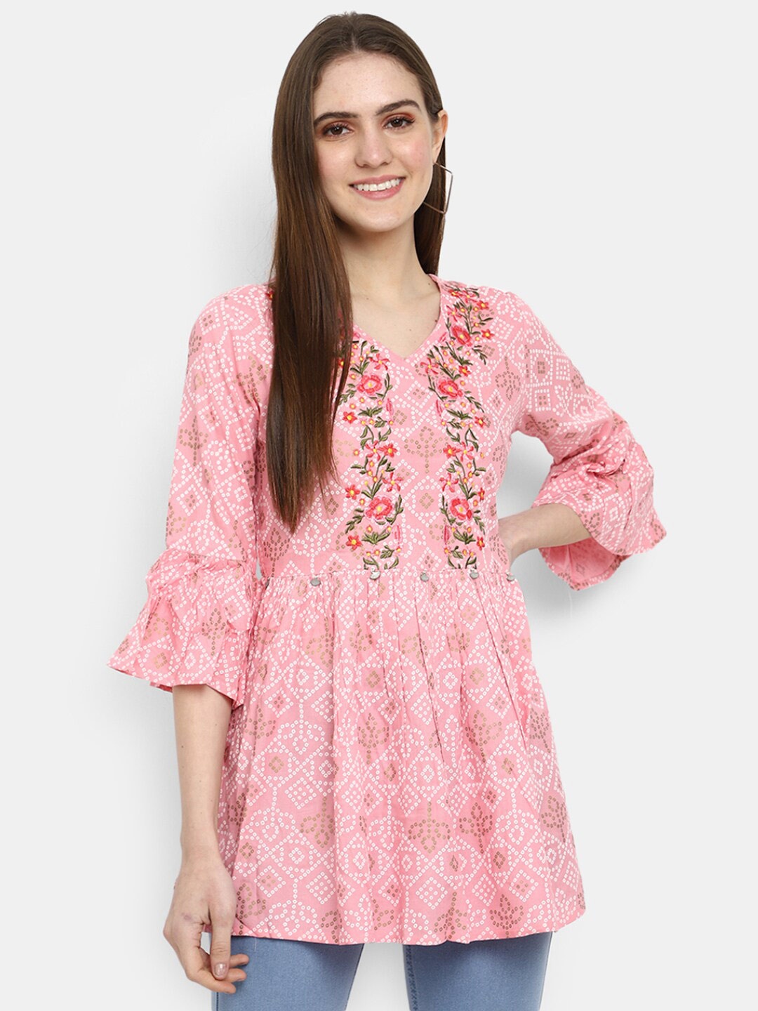 

V-Mart Ethnic Motifs Printed A-Line Kurti, Pink