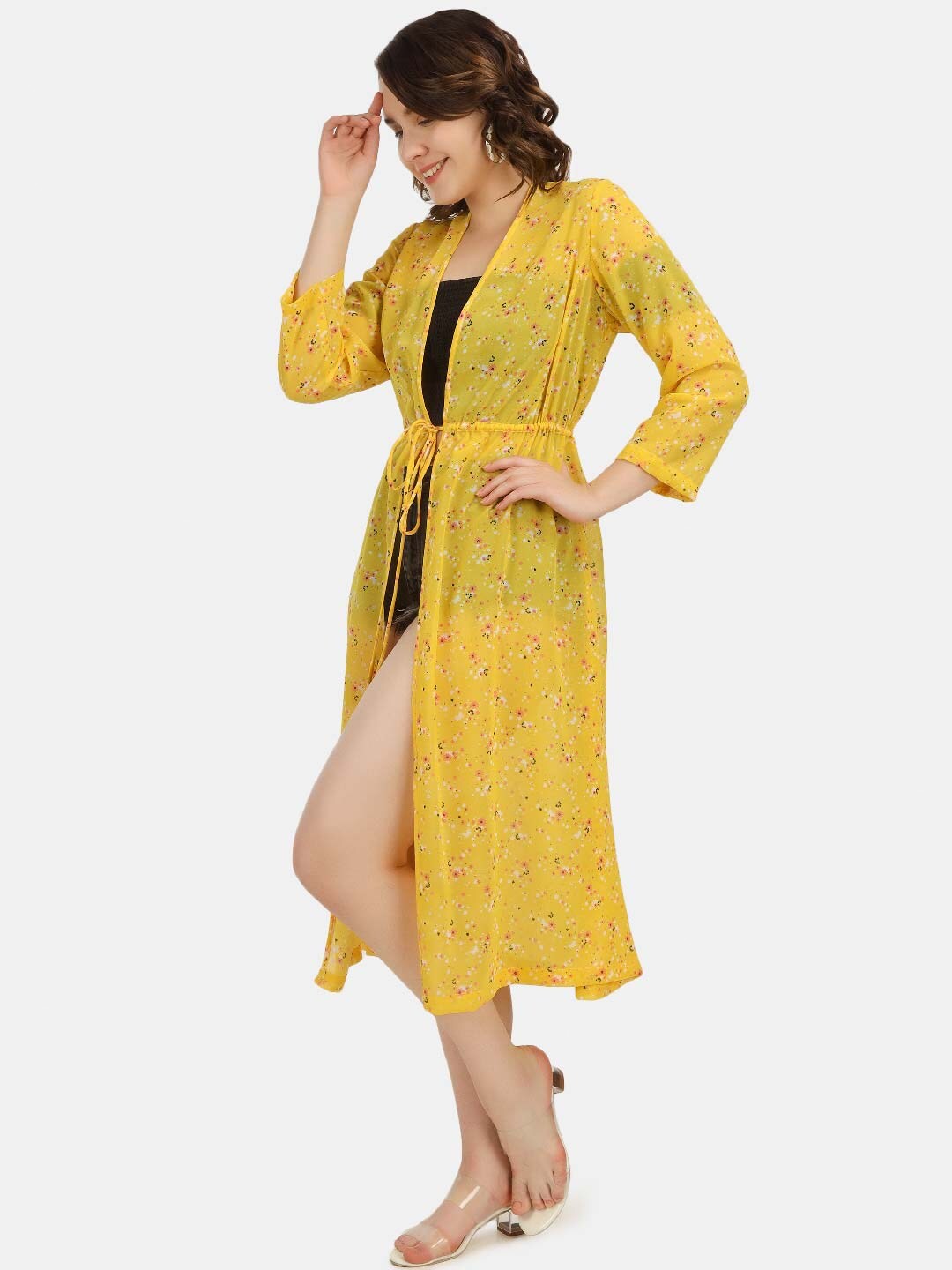 

angloindu Floral Printed Tie-Up Swimwear Cover-Up Top, Yellow