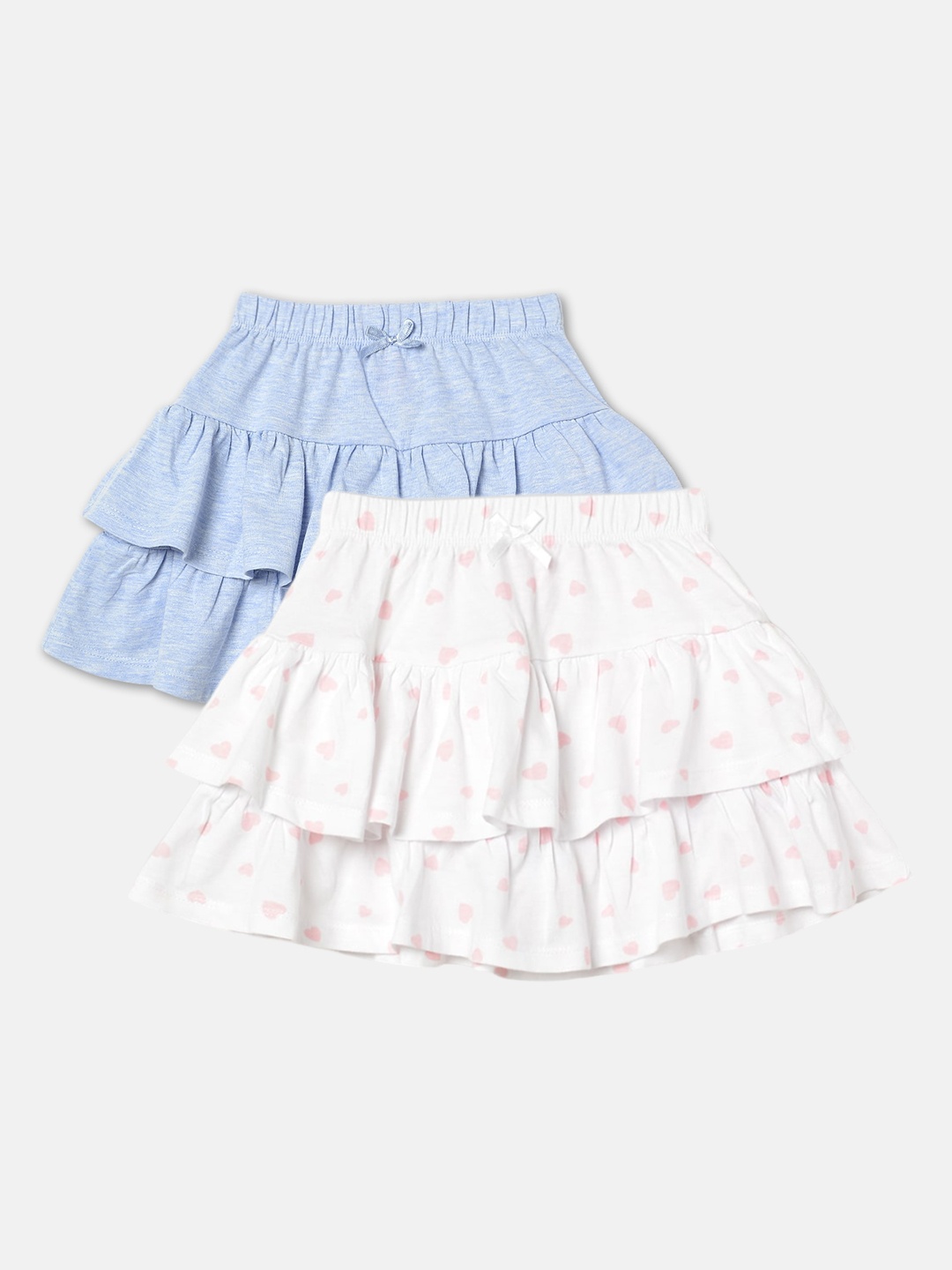 

R&B Girls Pack Of 2 Printed Frill Skirts, White