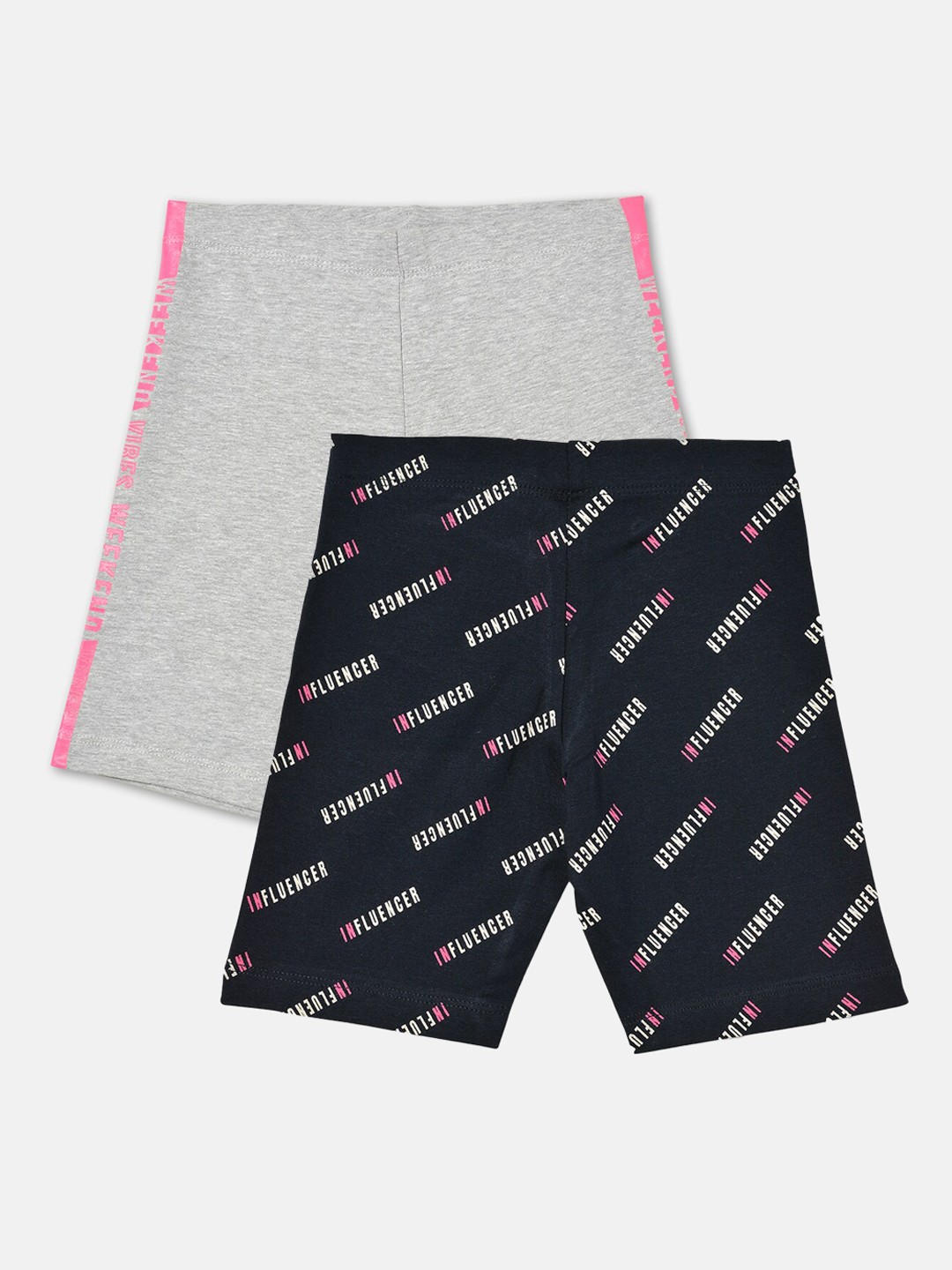 

R&B Girls Pack OF 2 Printed Cotton Sports Shorts, Grey