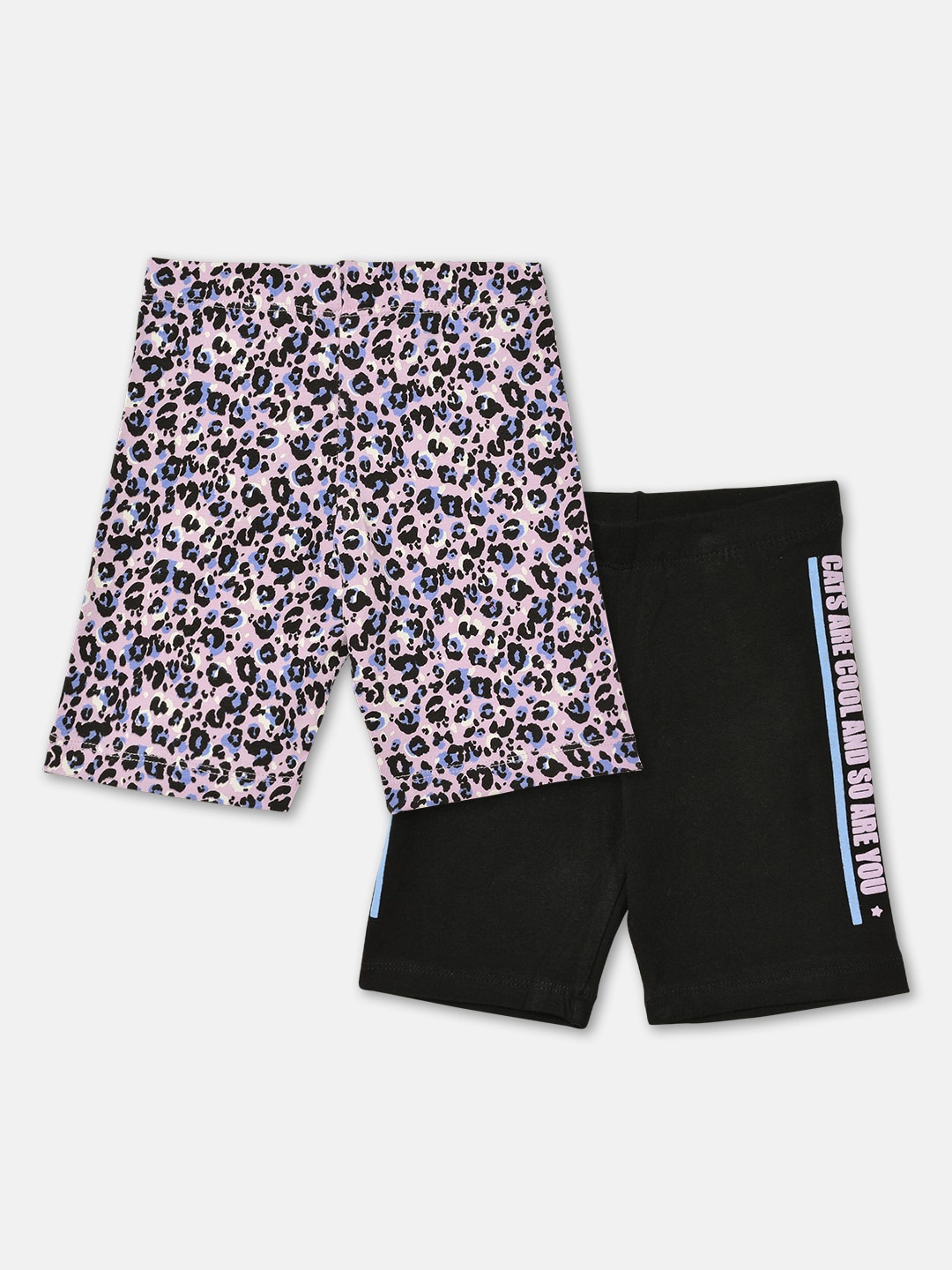 

R&B Pack of 2 Girls Printed Cotton Shorts, Black
