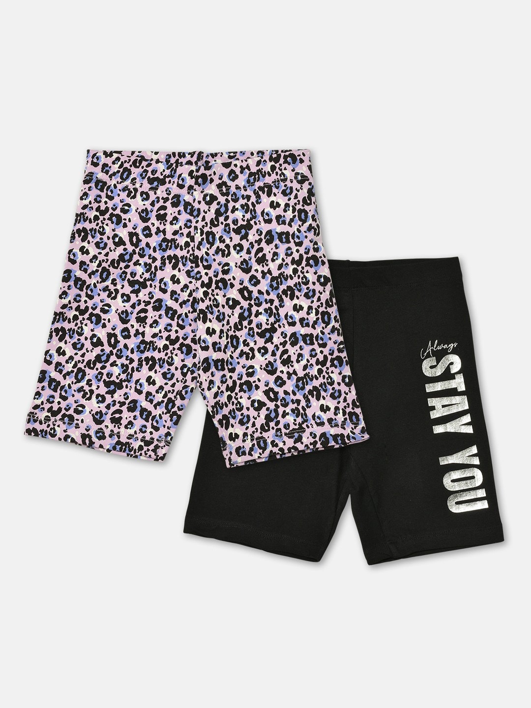 

R&B Pack of 2 Girls Girls Printed Cotton Shorts, Black