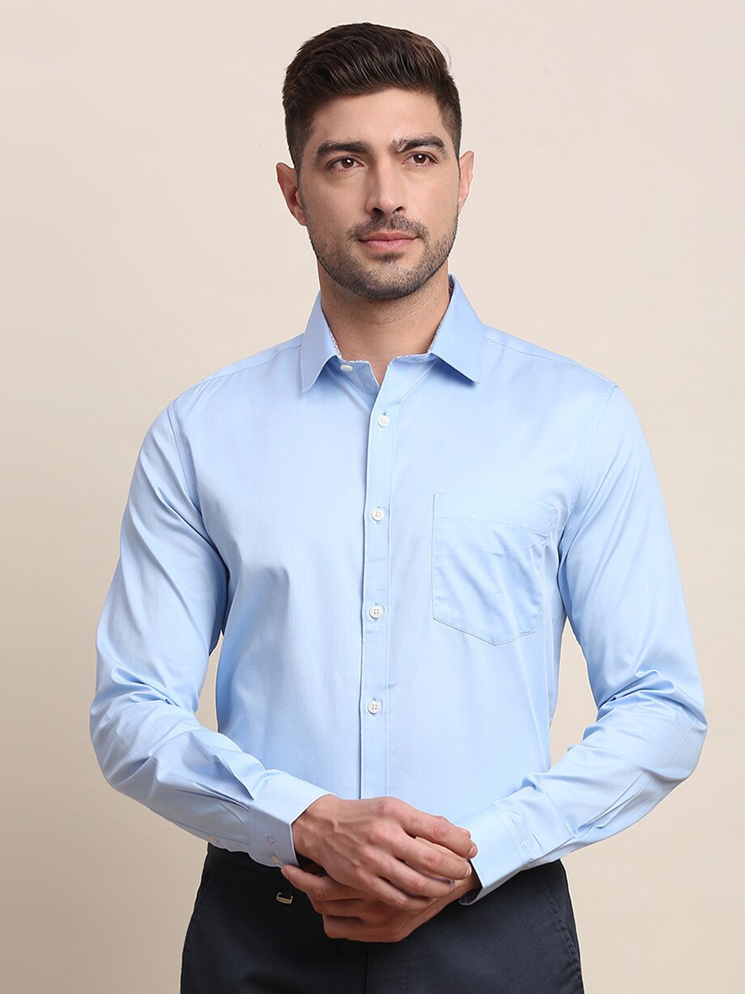 

INVICTUS Slim Fit Spread Collar Pure Cotton Formal Shirt, Blue