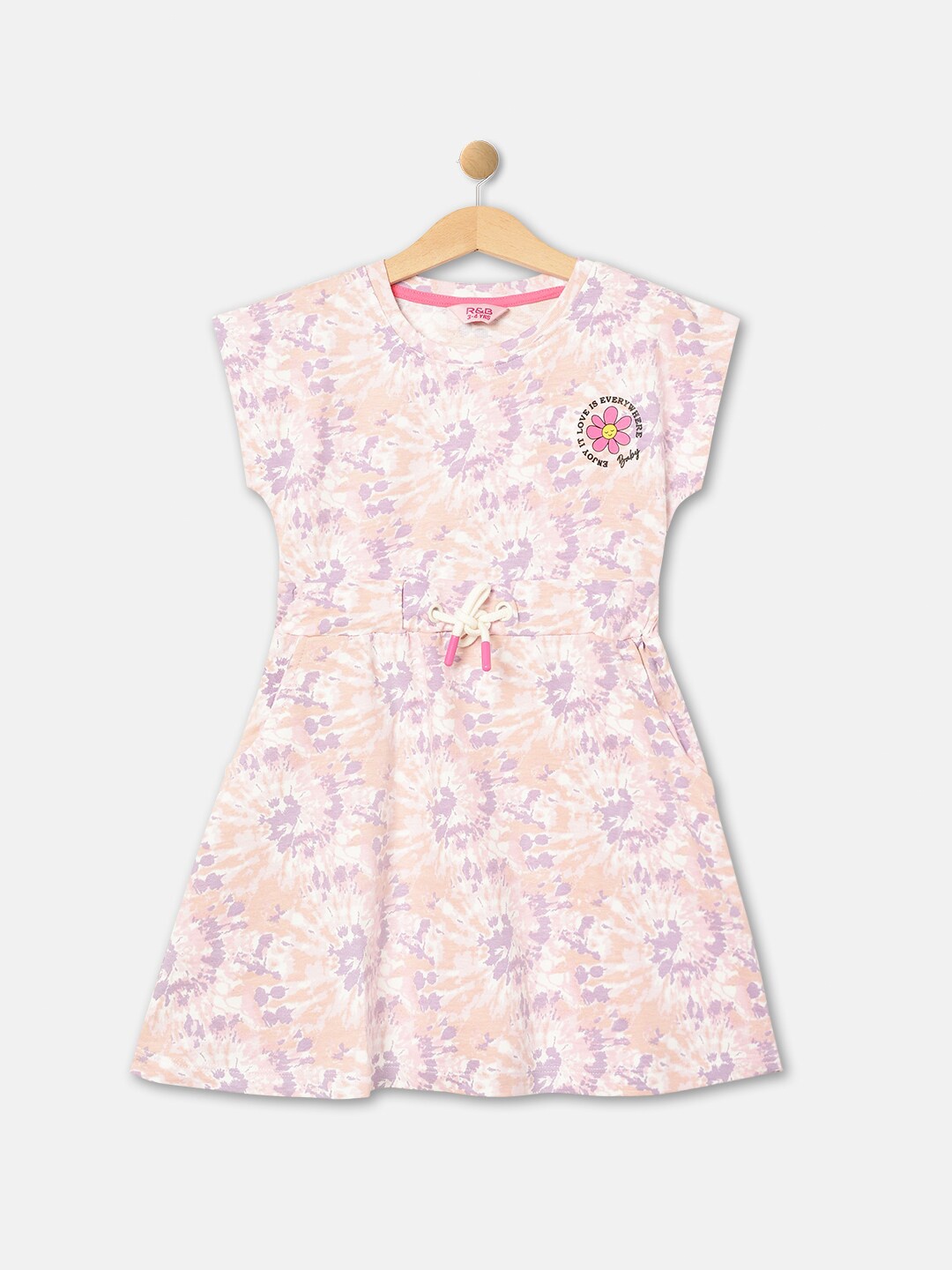 

R&B Girls Tie and Dye Printed Cotton Extended Sleeves A-Line Dress, Purple