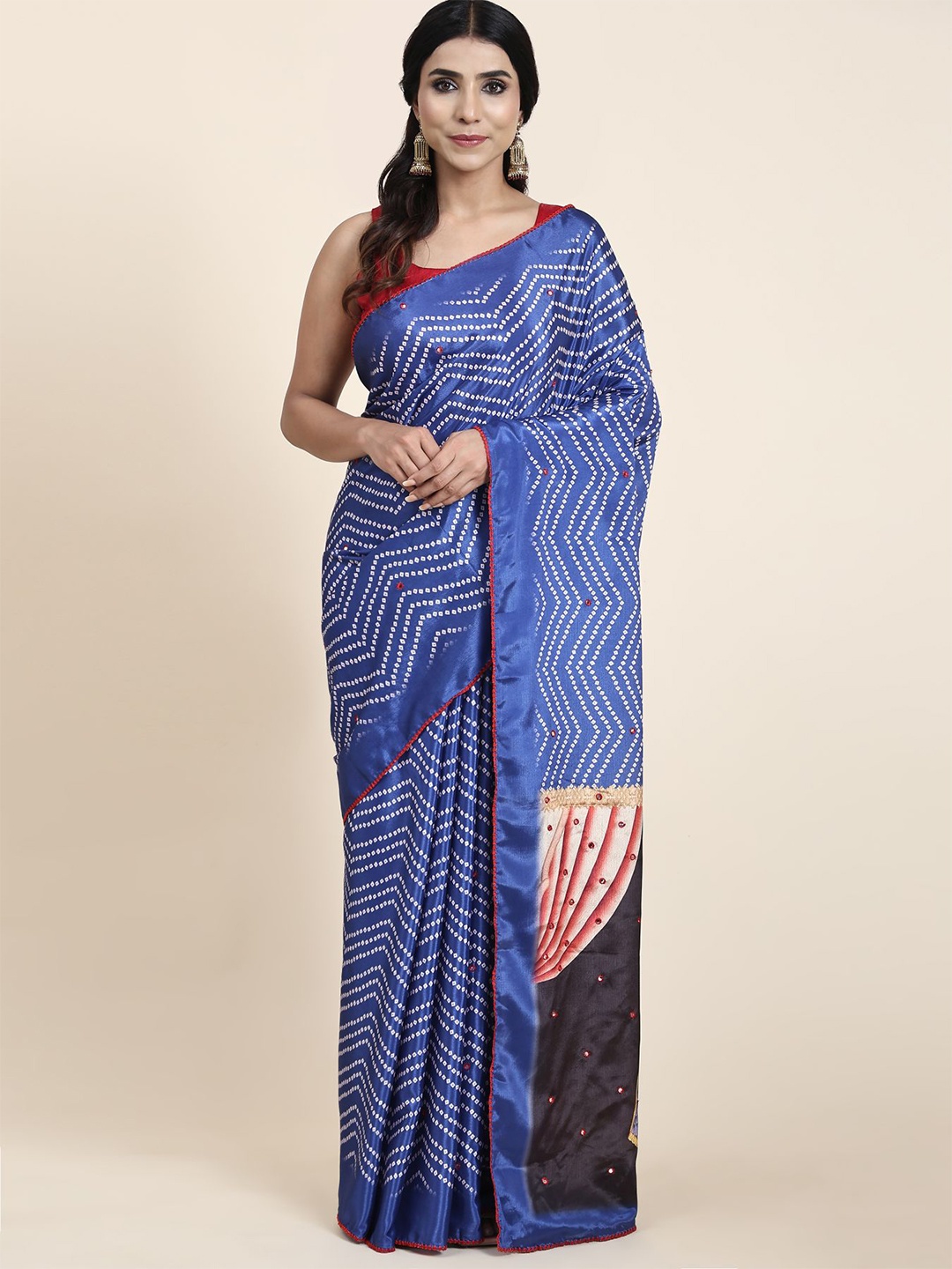 

Vastrasky Bandhani Mirror Work Pure Georgette Saree, Blue