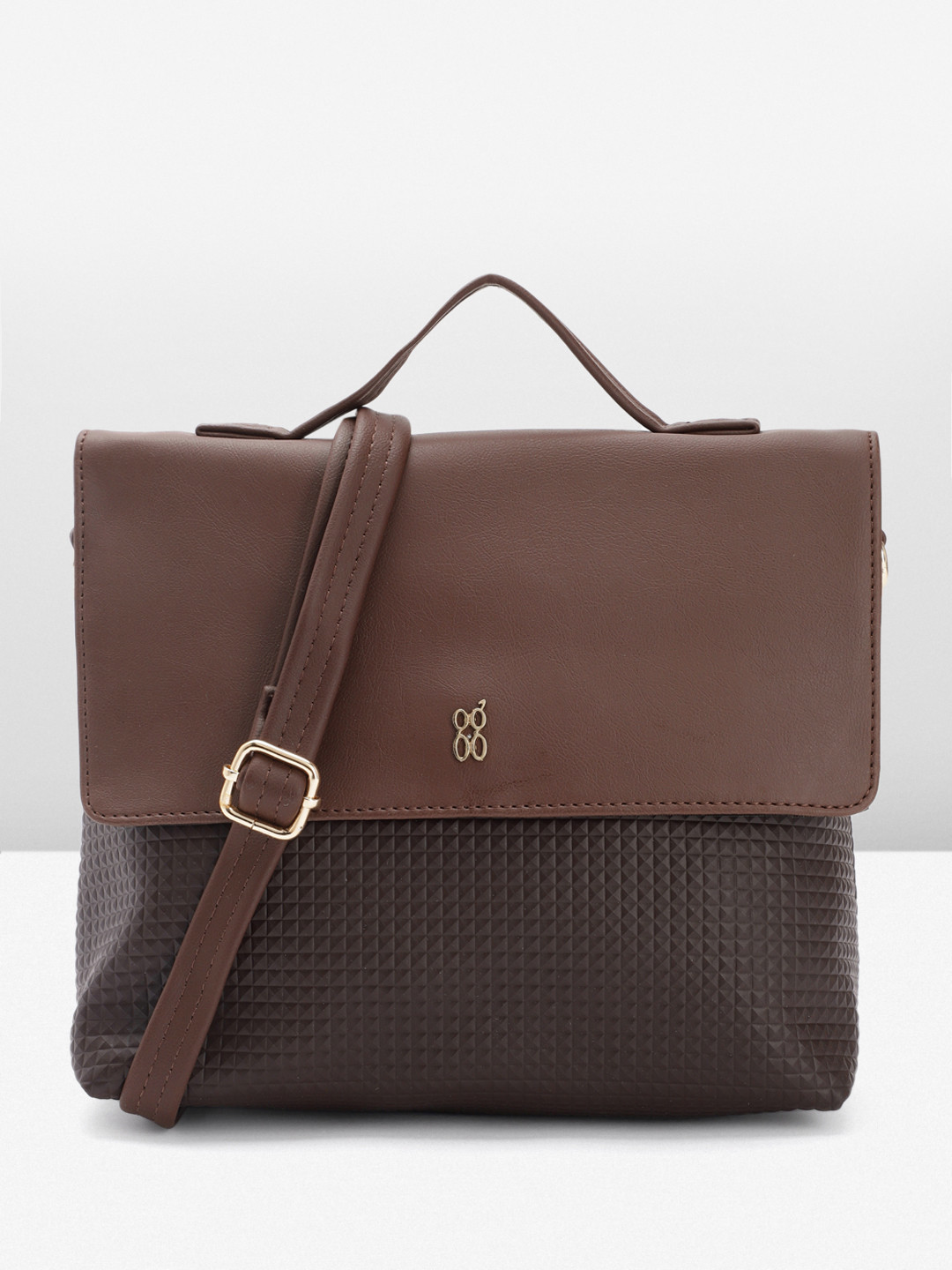 

Baggit Geometric Textured Satchel, Brown