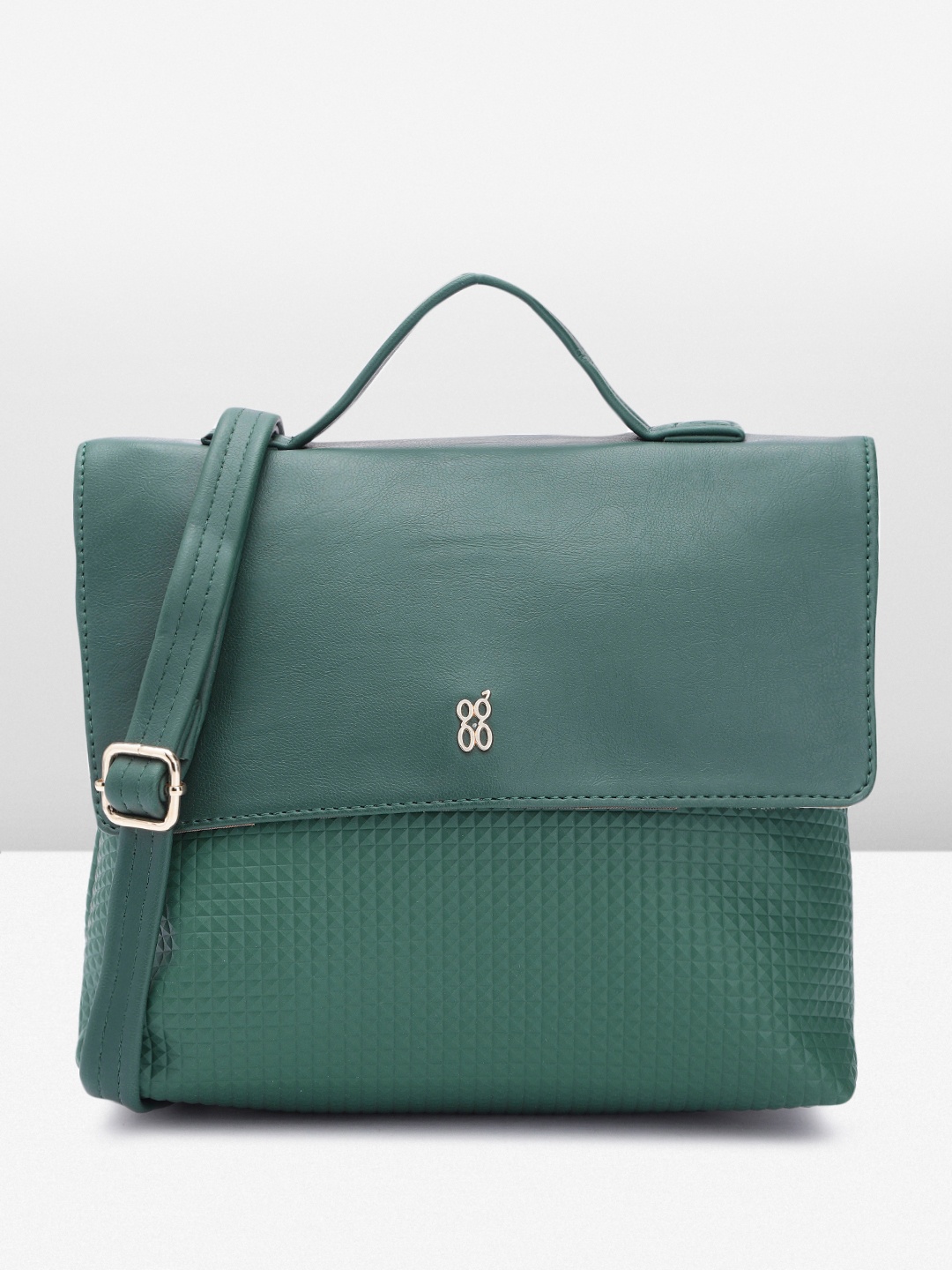 

Baggit Geometric Textured Structured Satchel, Green