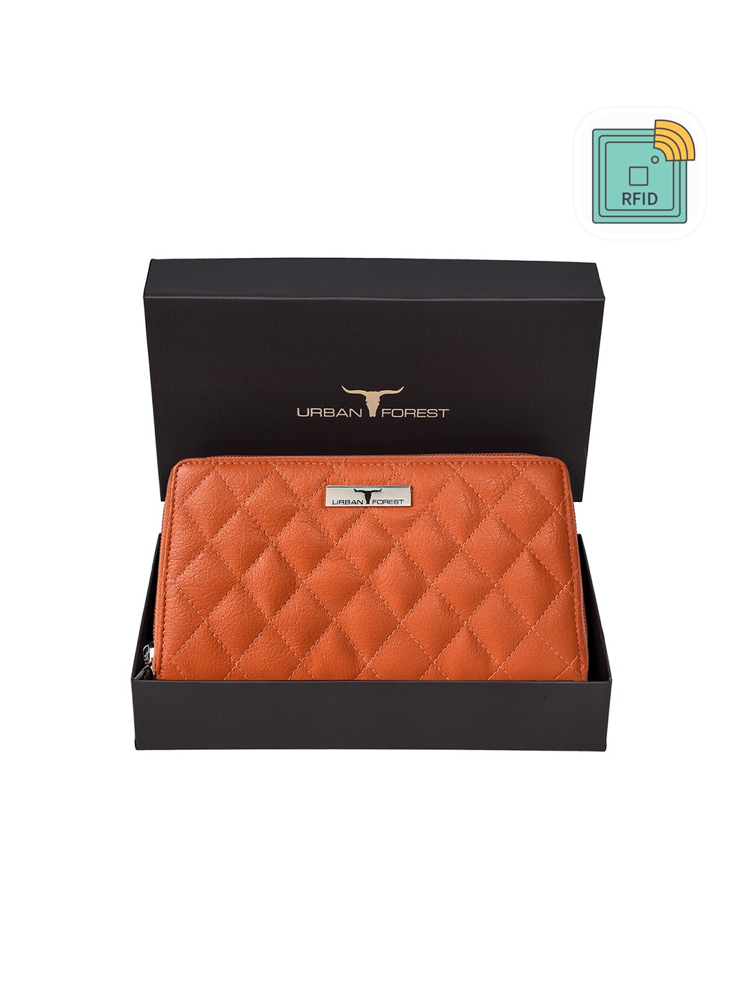 

URBAN FOREST Women Quilted Leather Zip Around Wallet, Orange