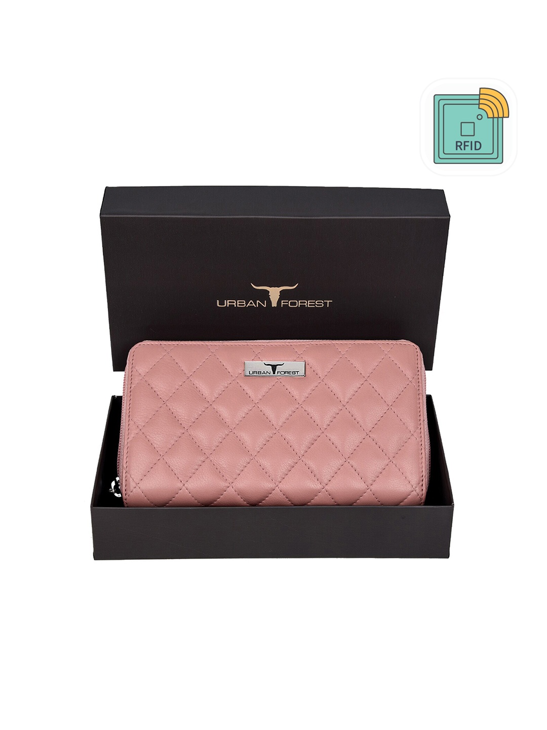 

URBAN FOREST Women RFID Textured Leather Zip Around Wallet, Pink