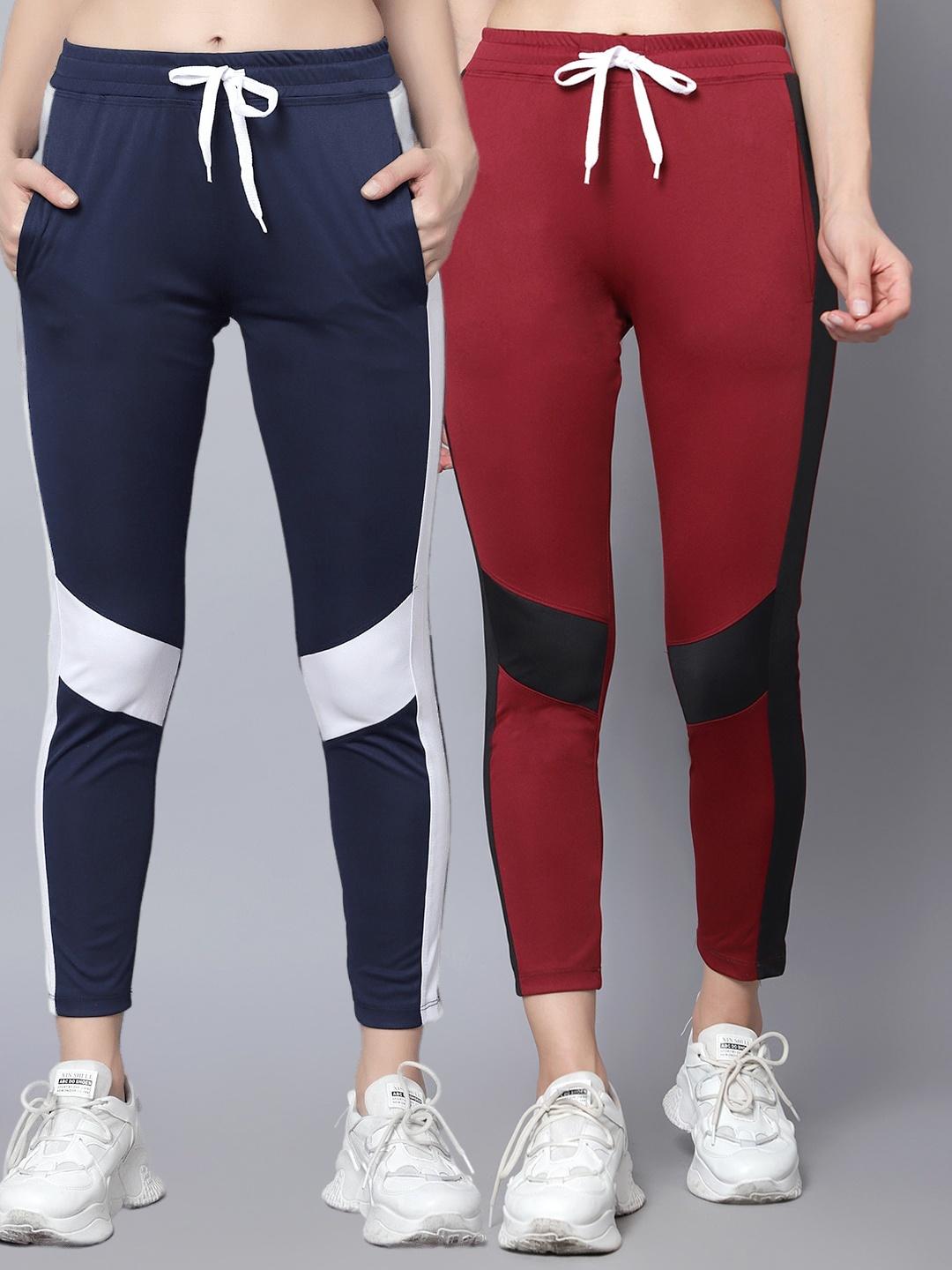 

Kushi Flyer Women Pack Of 2 Colourblocked Regular Fit Track Pants, Navy blue