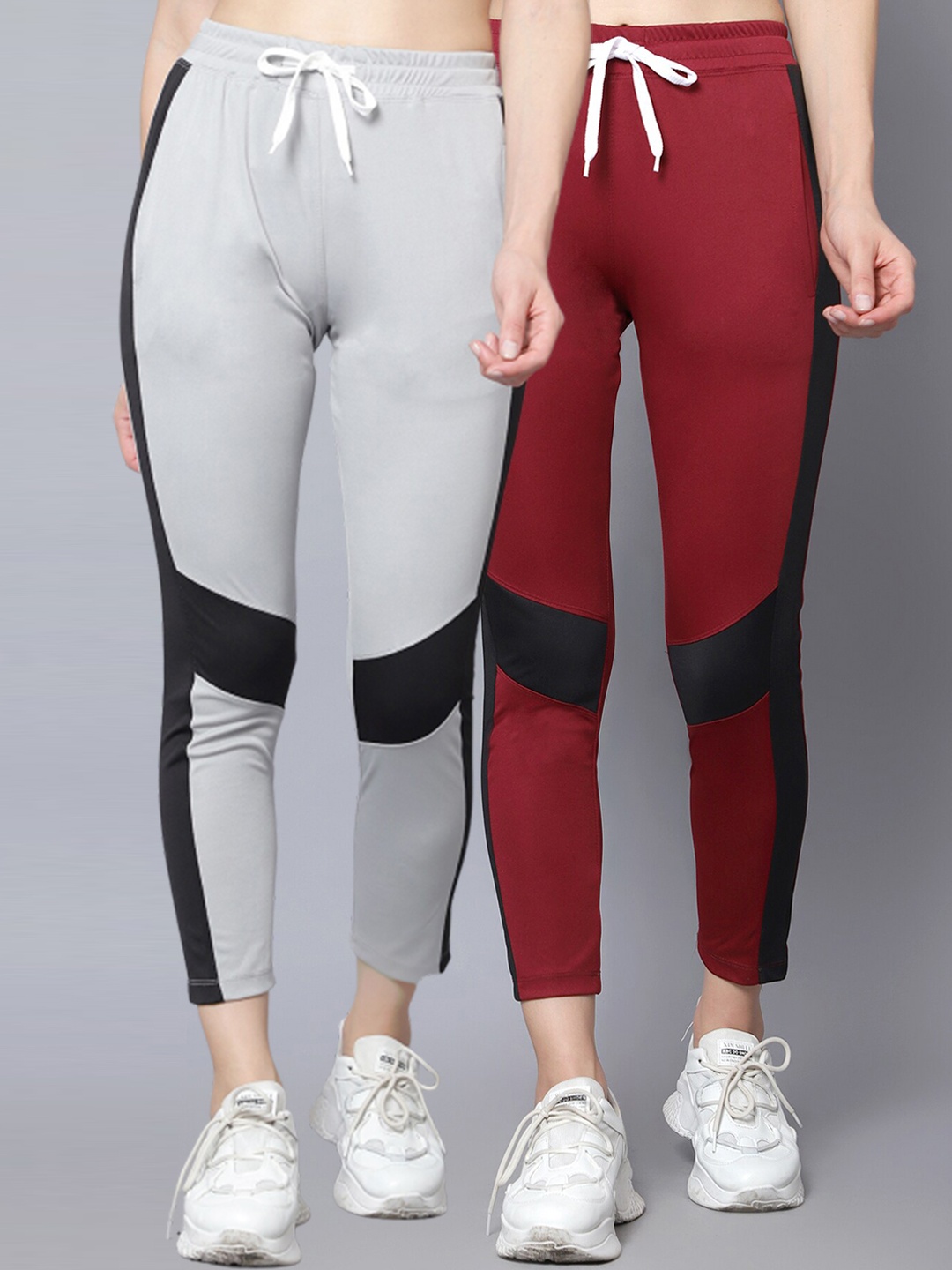 

Kushi Flyer Women Pack Of 2 Colourblocked Regular Fit Track Pants, Grey
