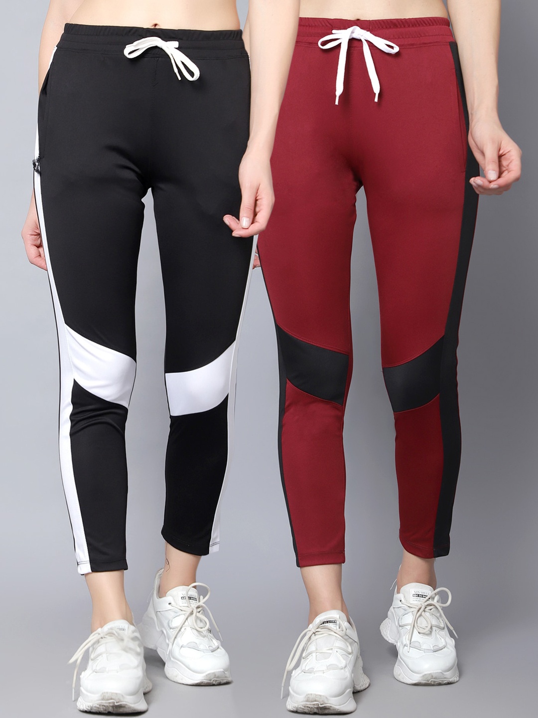 

Kushi Flyer Women Pack Of 2 Colourblocked Regular Fit Track Pants, Black