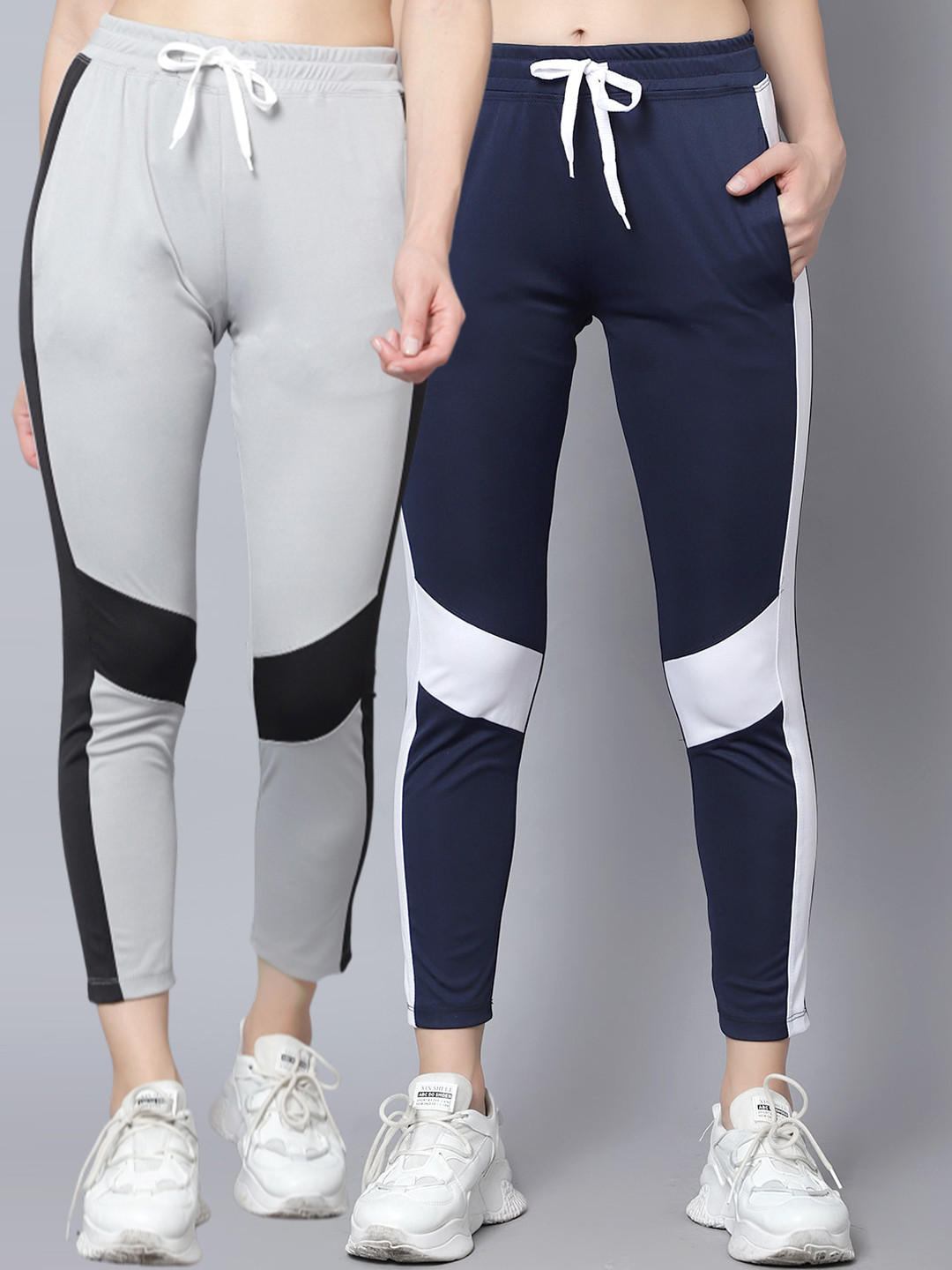 

Kushi Flyer Women Pack Of 2 Colourblocked Regular Fit Track Pants, Grey