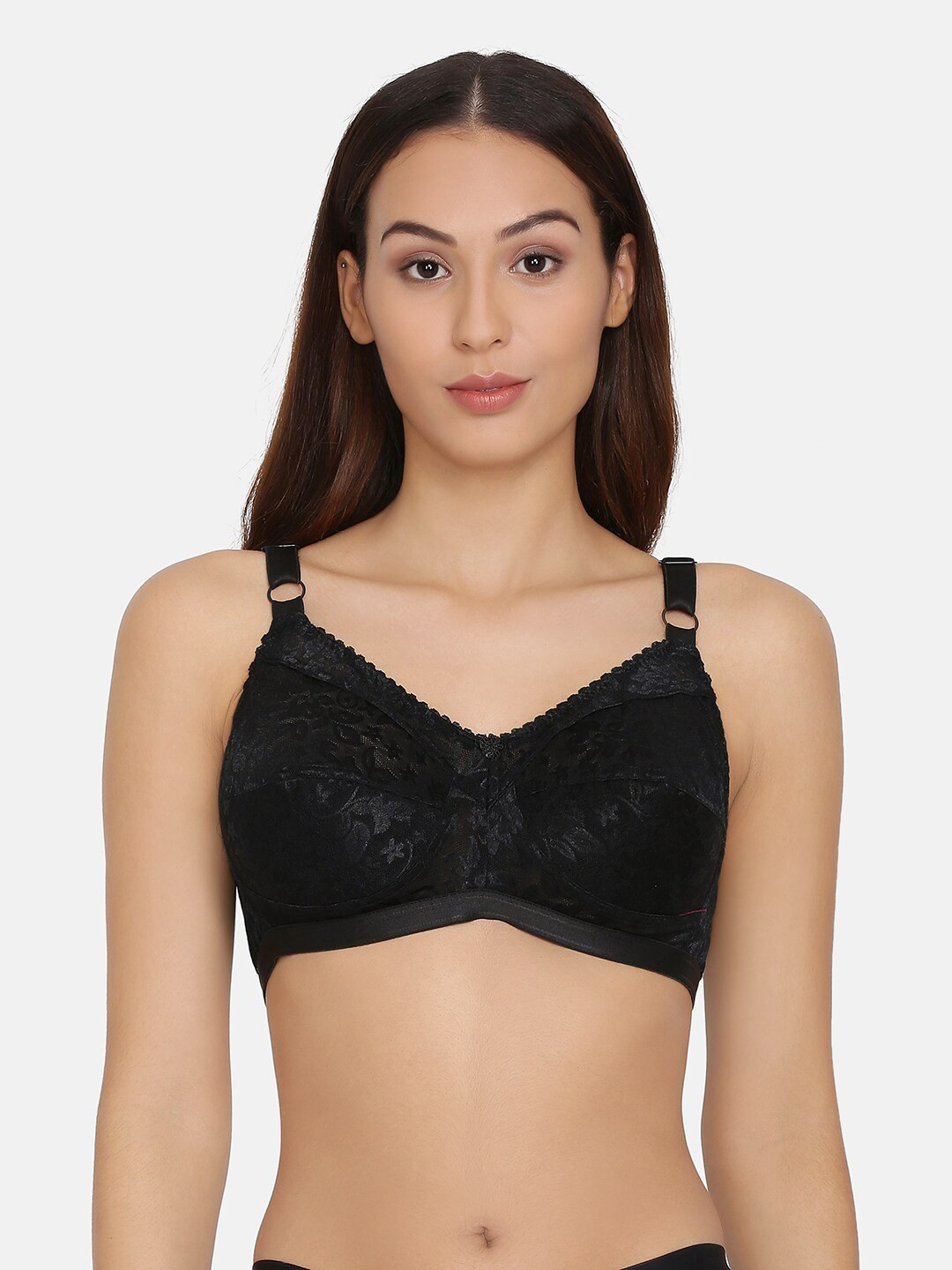 

Da Intimo Floral Non Padded Non-Wired All Day Comfort Seamless Lace Bra, Black