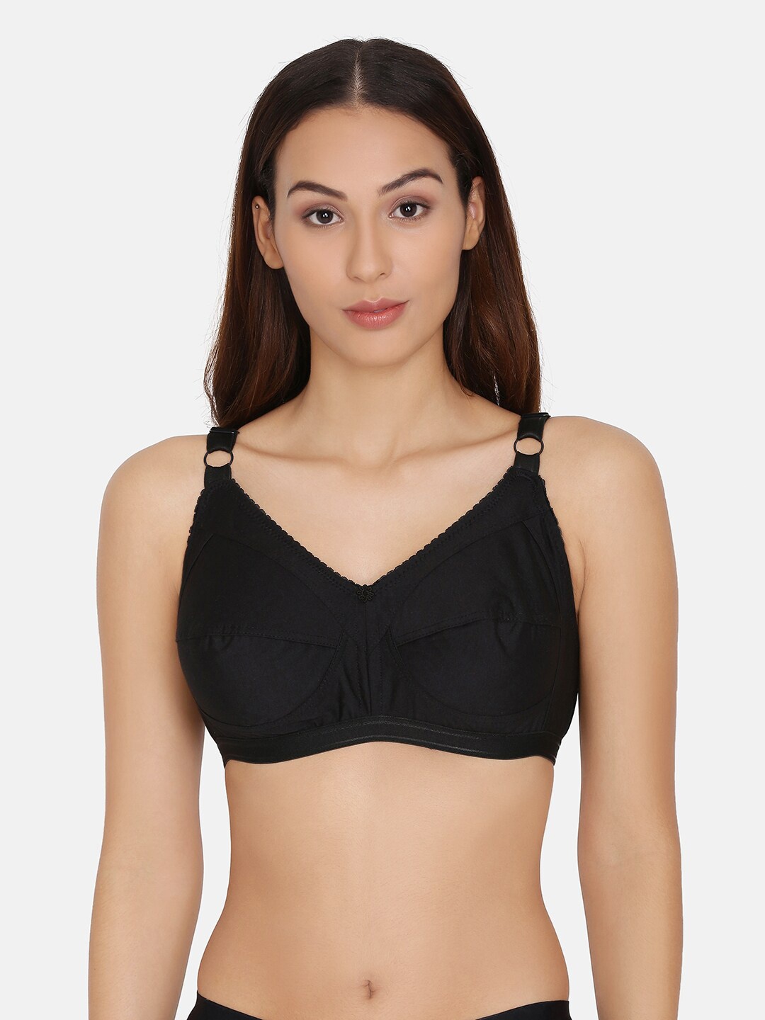 

Da Intimo Non Padded Non-Wired All Day Comfort Seamless Cotton Bra, Black