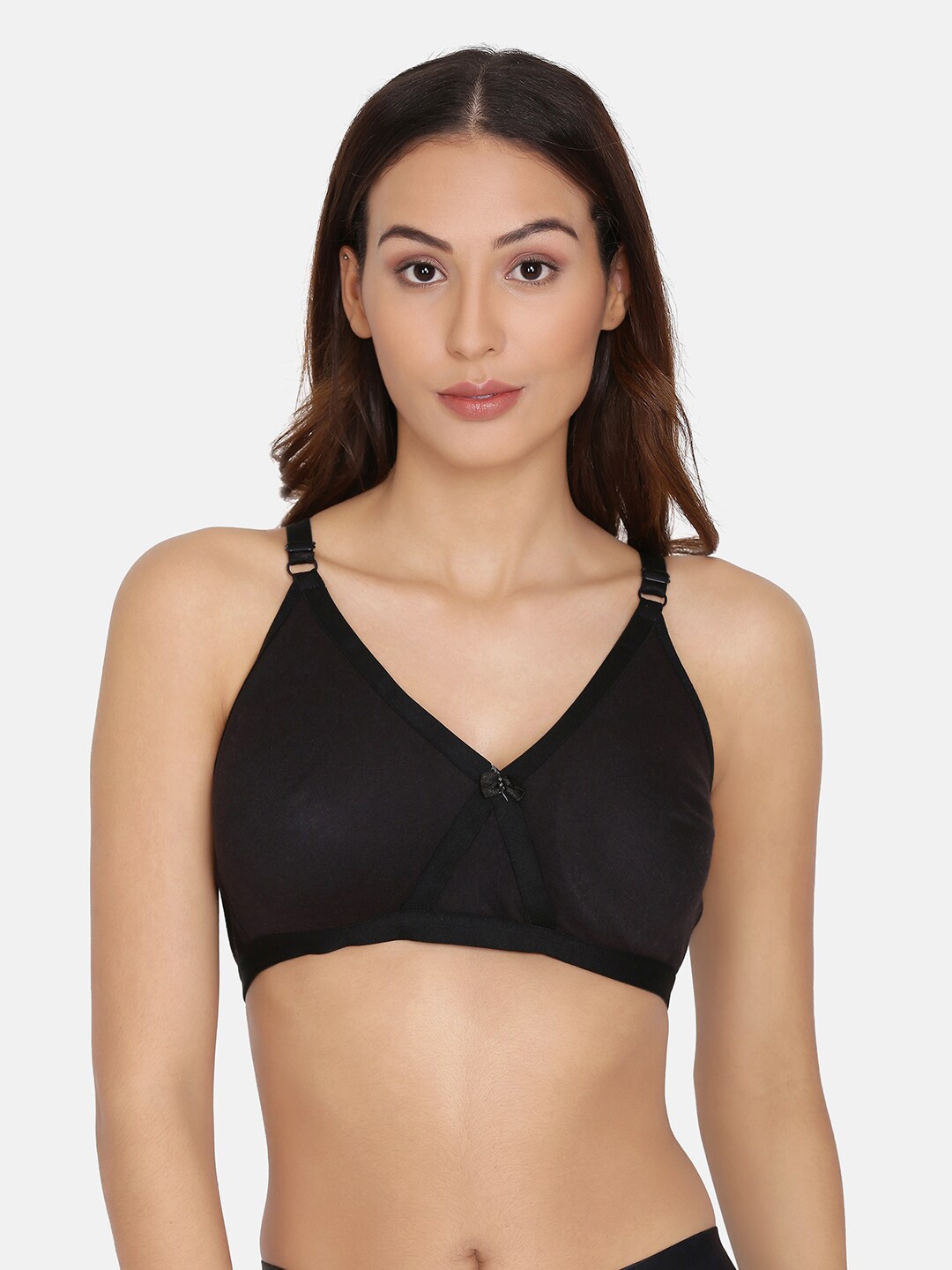 

Da Intimo Non Padded Non-Wired All Day Comfort Seamless Cotton Bra, Black