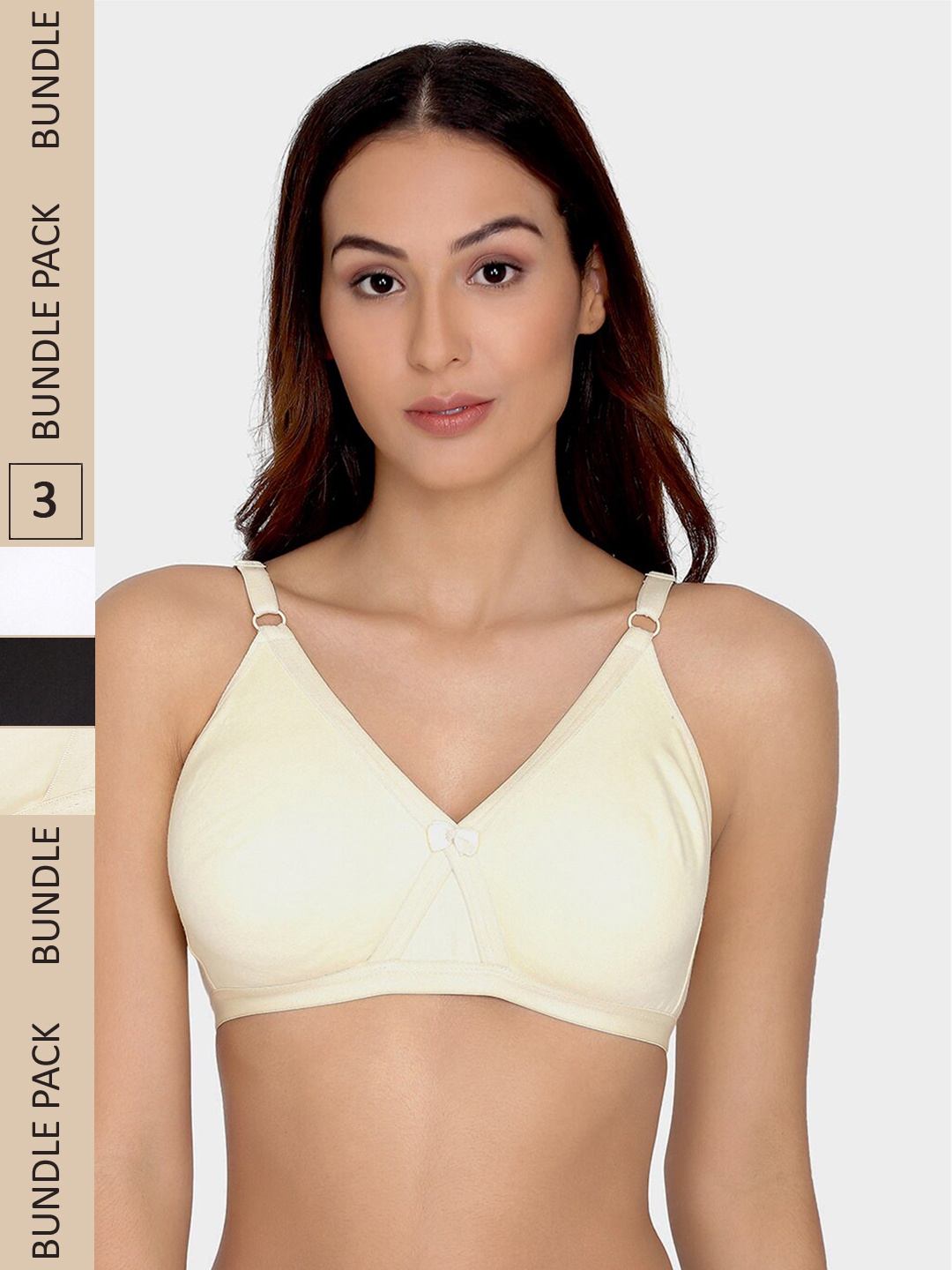 

Da Intimo Pack Of 3 Non Padded Non-Wired All Day Comfort Seamless Cotton Bra, Beige