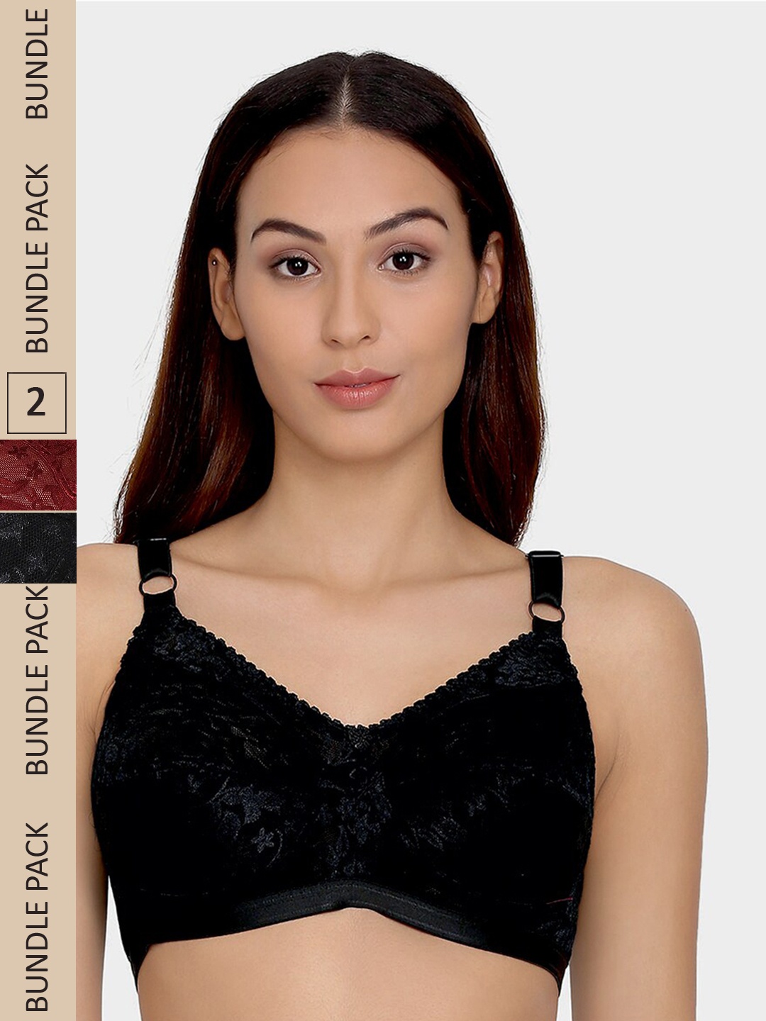 

Da Intimo Pack Of 2 Full Coverage Cotton Bra, Black