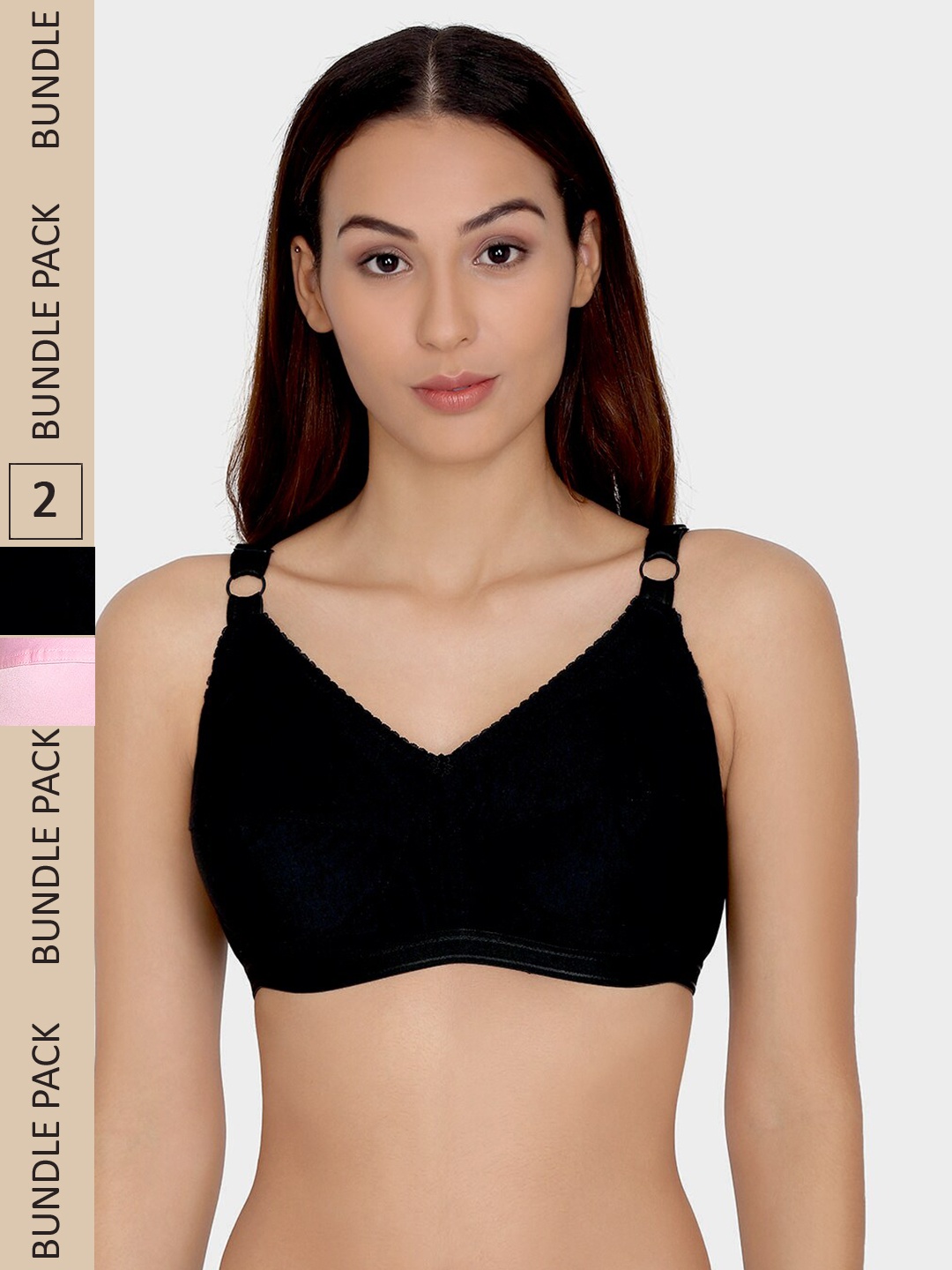 

Da Intimo Pack Of 2 Non Padded Non-Wired All Day Comfort Seamless Cotton Bra, Black