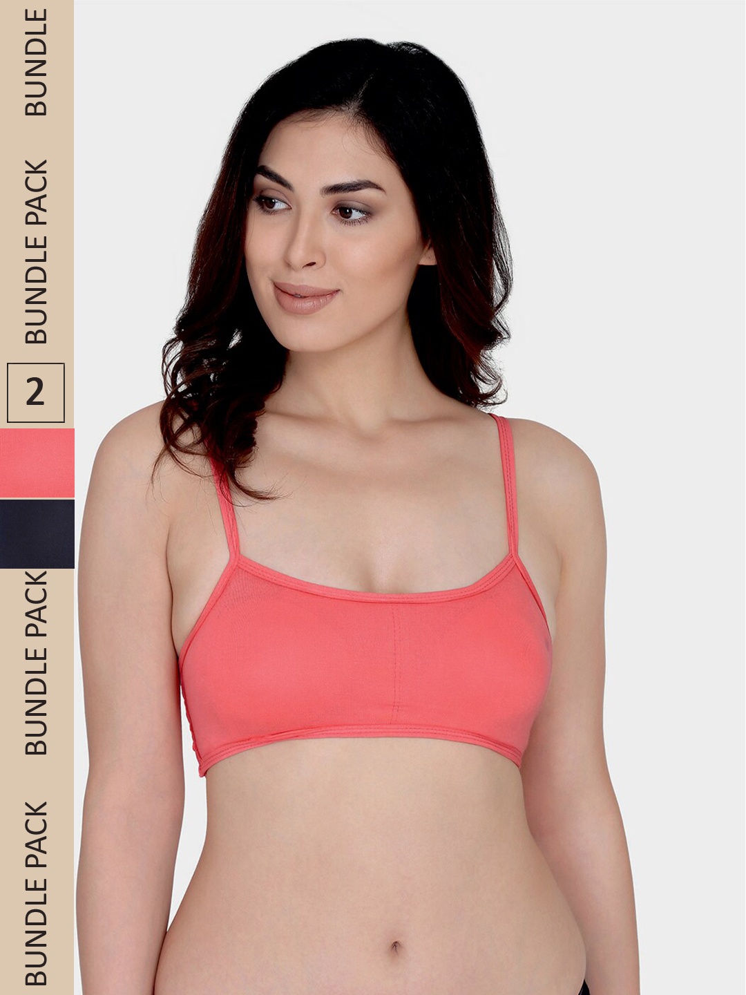 

Da Intimo Pack Of 2 Lightly Padded All Day Comfort Seamless Cotton Bralette Bra, Coral