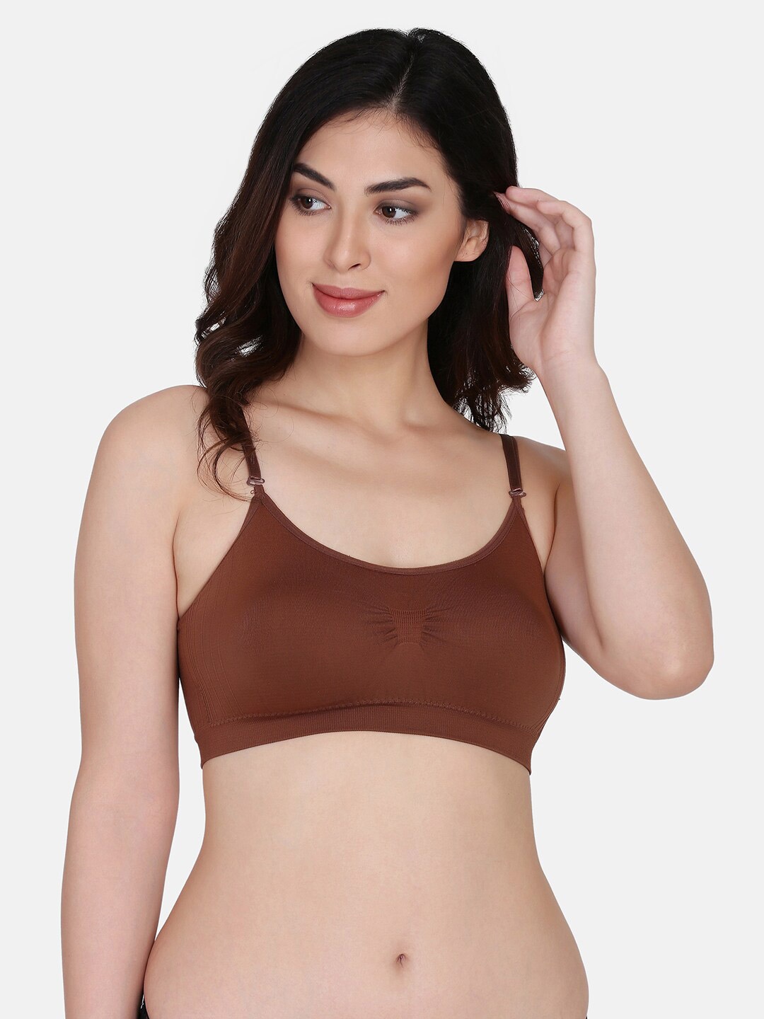 

Da Intimo Lightly Padded Non-Wired All Day Comfort Seamless Bralette Bra, Brown
