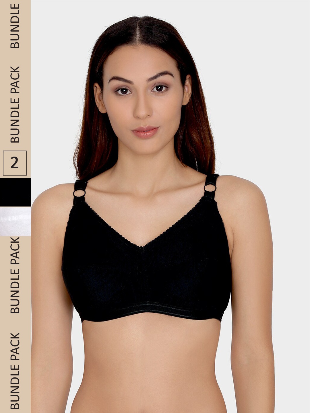 

Da Intimo Pack of 2 Cotton Non Padded Full Coverage Super Support Bra, Black