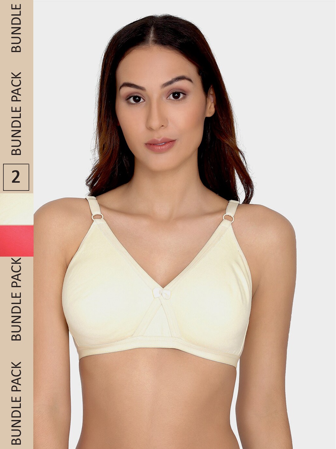 

Da Intimo Pack of 2 Cotton Non Padded Full Coverage Super Support Bra, Beige