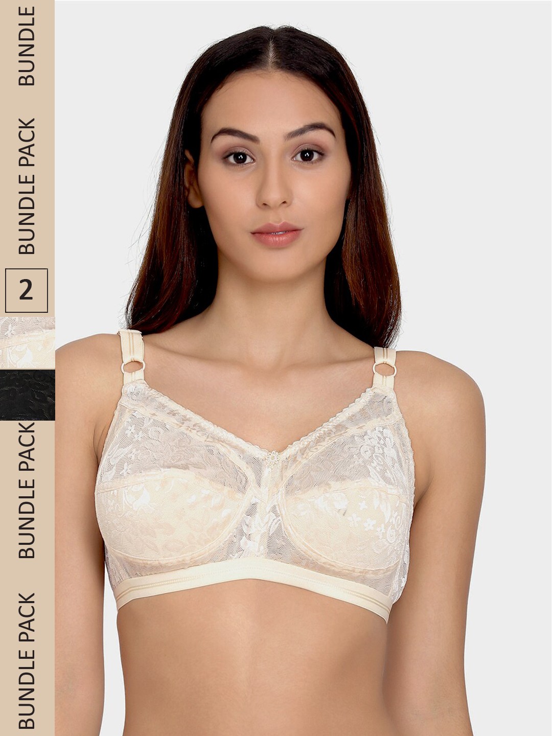 

Da Intimo Pack Of 2 Floral Non Padded Non-Wired All Day Comfort Seamless Lace Bra, Beige