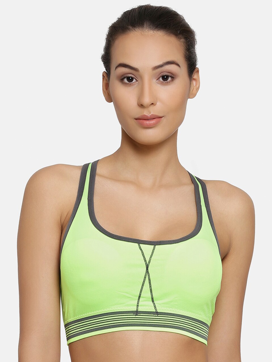 

Da Intimo Striped Full Coverage Lightly Padded Racerback Medium Impact Sports Bra, Lime green