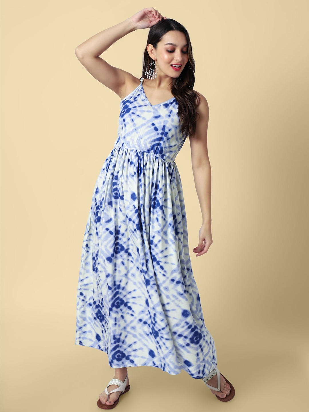 

DAEVISH Tie and Dyed Maxi A-Line Dress, Blue