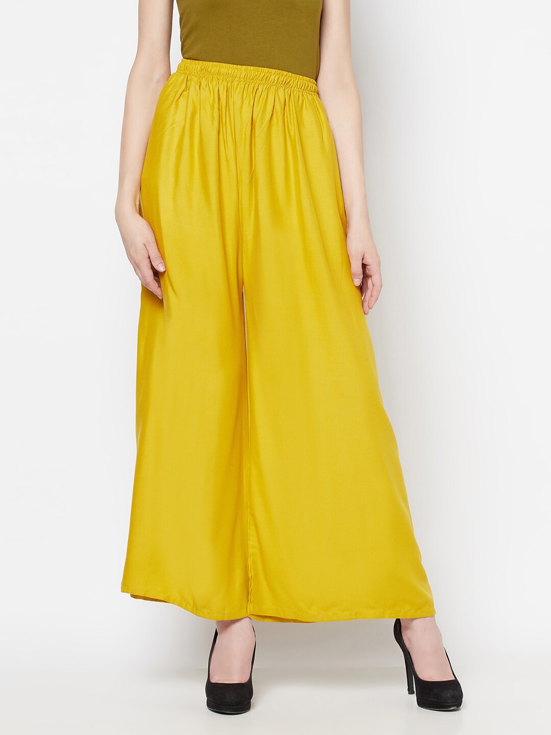 

WESTCLO Women Flared Palazzos, Yellow