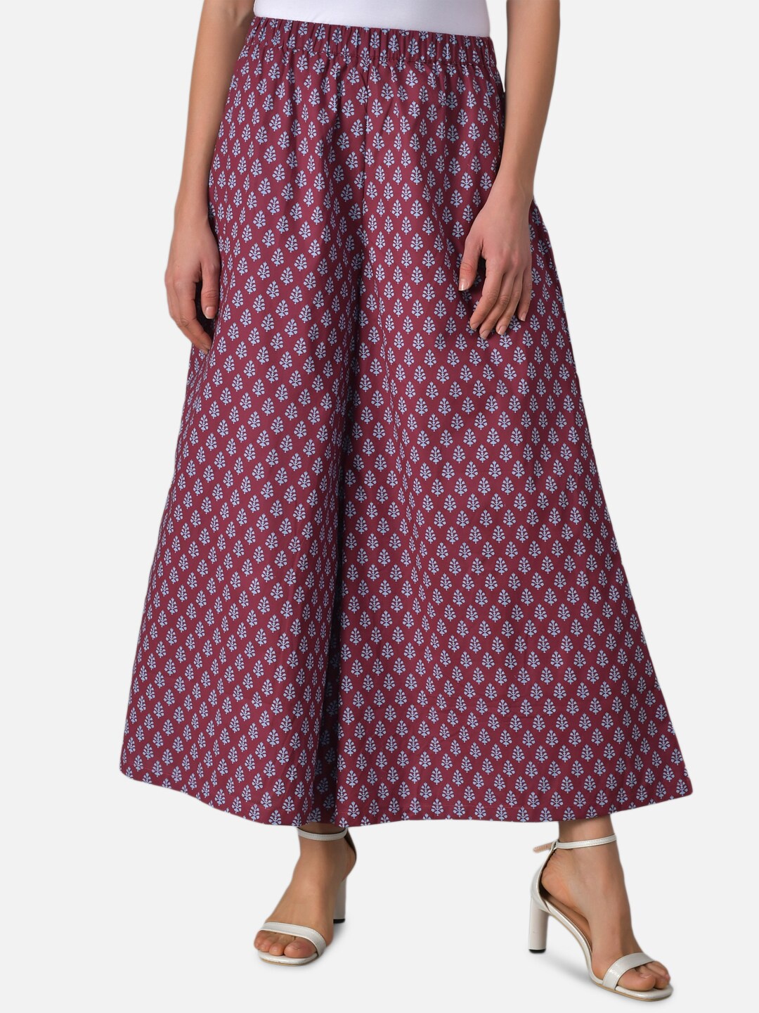 

WESTCLO Women Ethnic Motifs Printed Flared Cotton Palazzos, Maroon