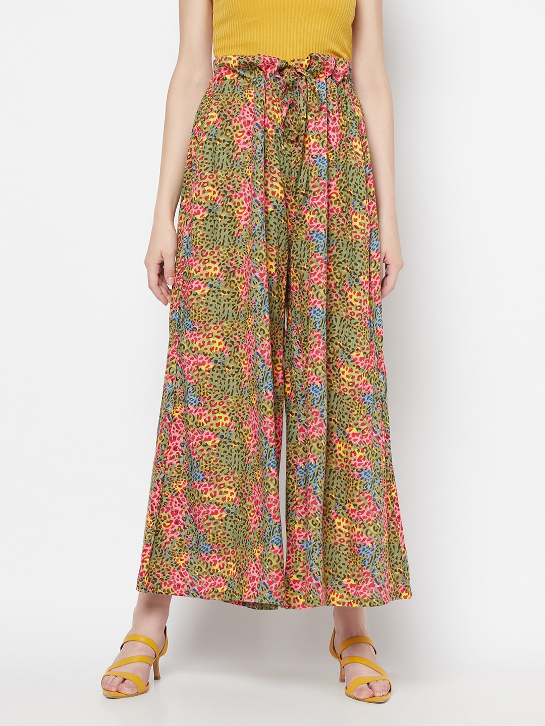 

WESTCLO Women Floral Printed Flared Palazzos, Green