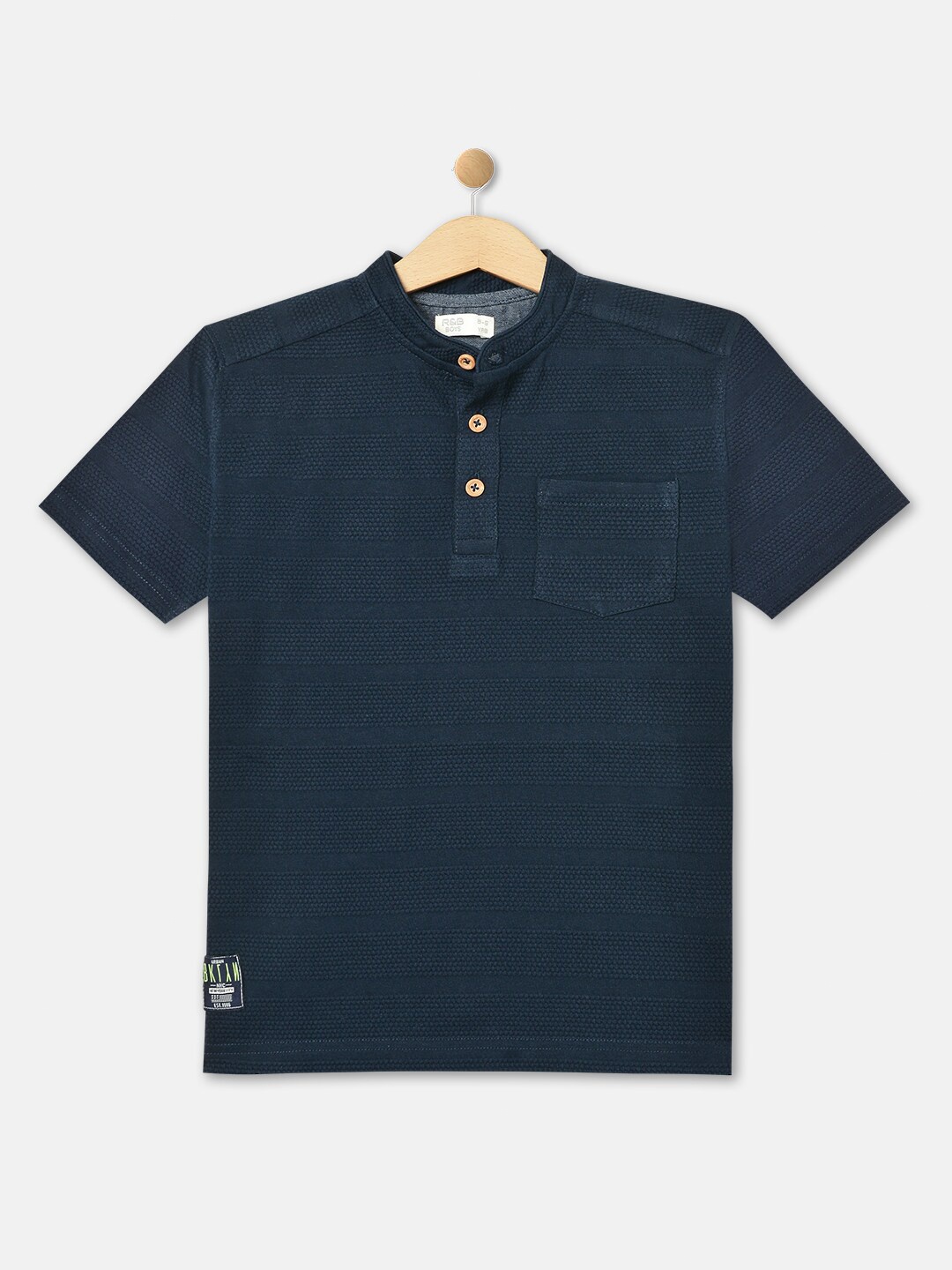 

R&B Boys Henley Cotton T-shirt, Navy blue