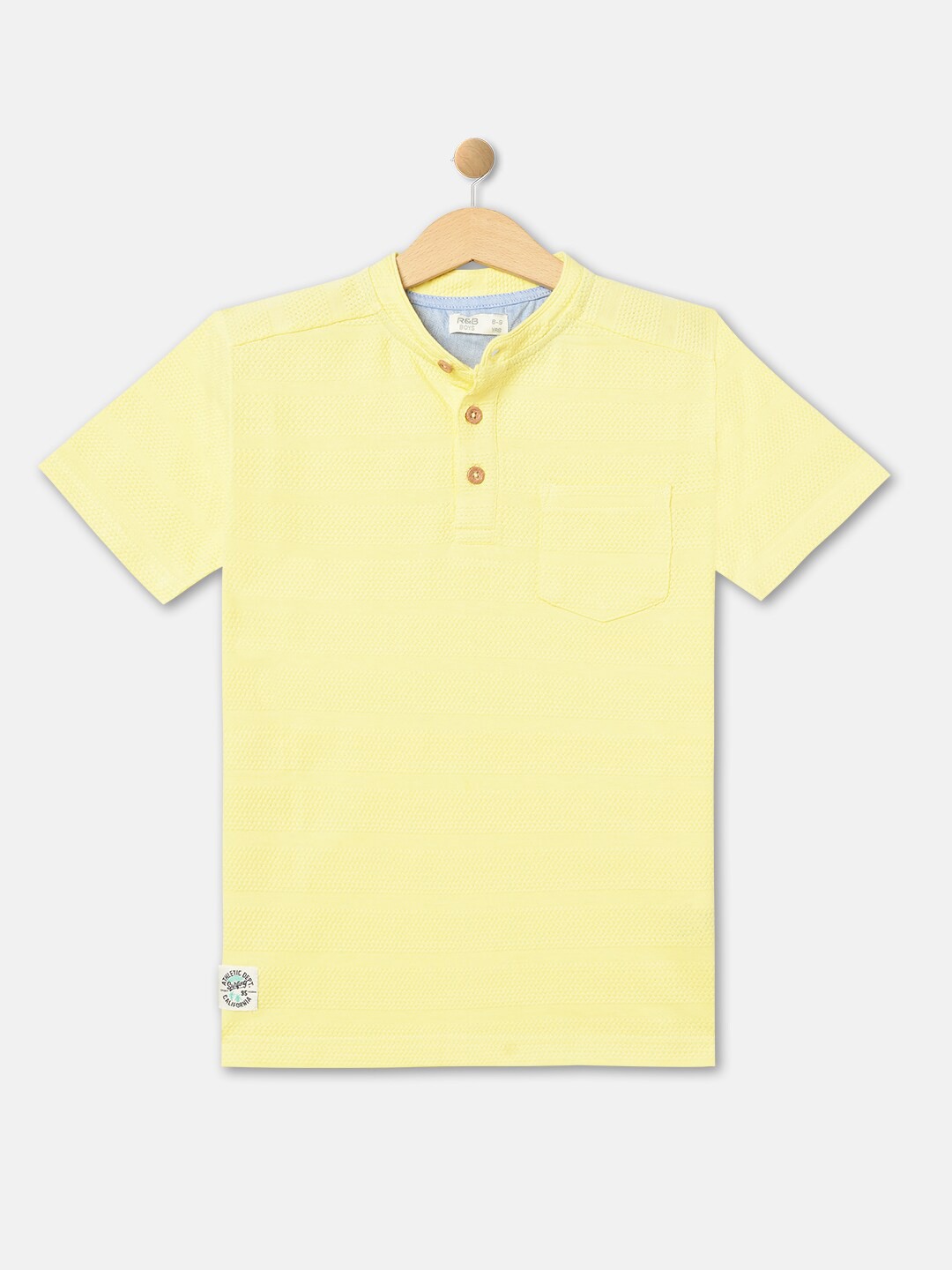 

R&B Boys Short Sleeve Mandarin Collar Cotton T-shirt, Yellow