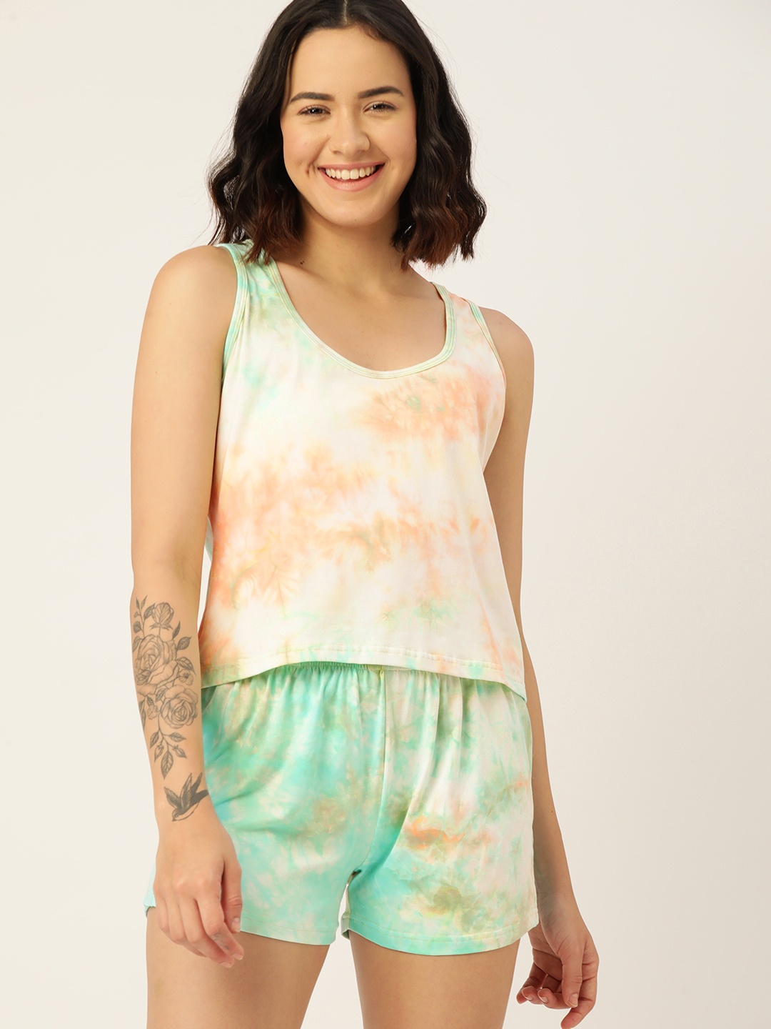 

DressBerry Women Tie & Dye Printed Night suit, Green