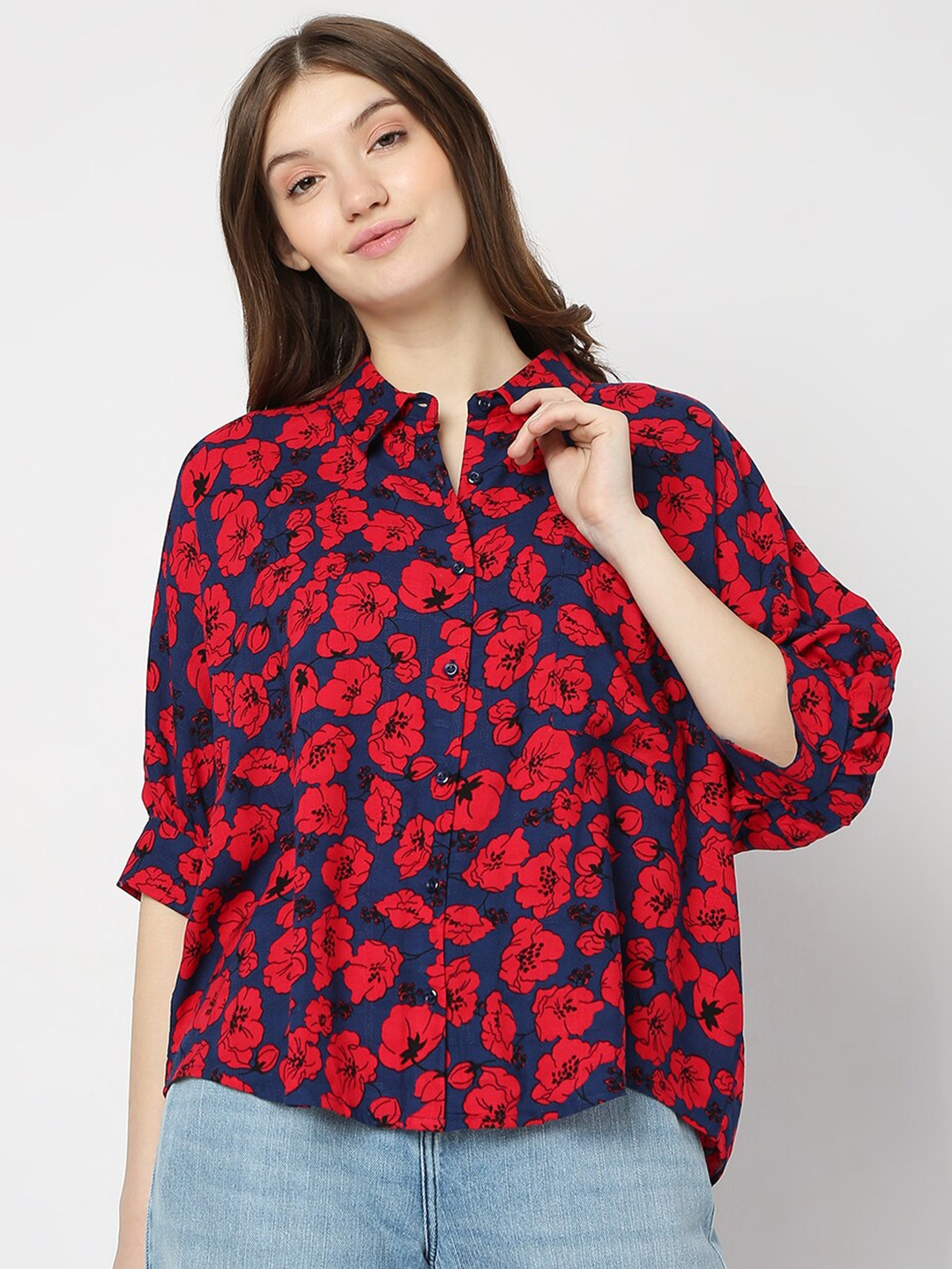 

Vero Moda Floral Opaque Printed Casual Shirt, Navy blue