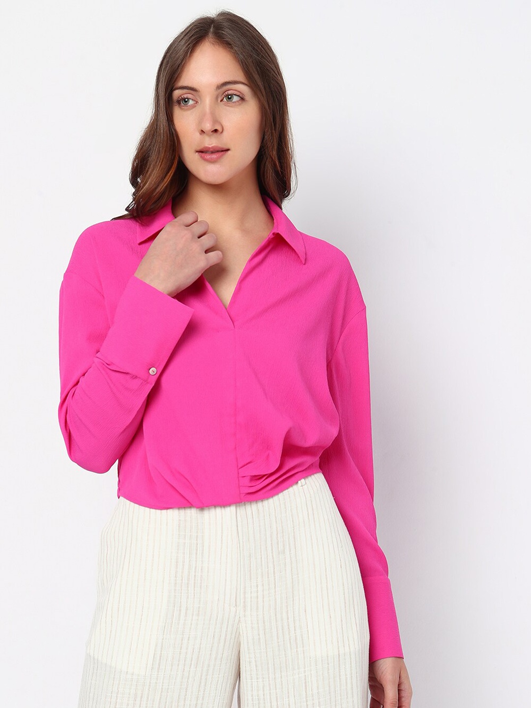 

Vero Moda Slim Fit Crop Shirt Style Top, Pink