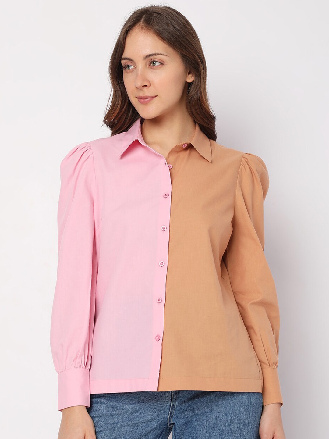 

Vero Moda Colourblocked Slim Fit Casual Shirt, Brown