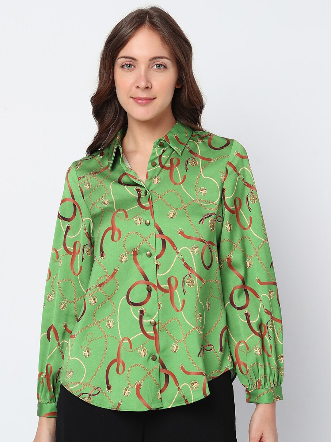 

Vero Moda Slim Fit Puff Sleeves Casual Shirt Style Top, Green