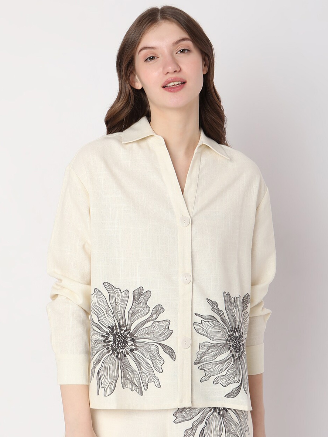 

Vero Moda Floral Printed Casual Shirt, Cream