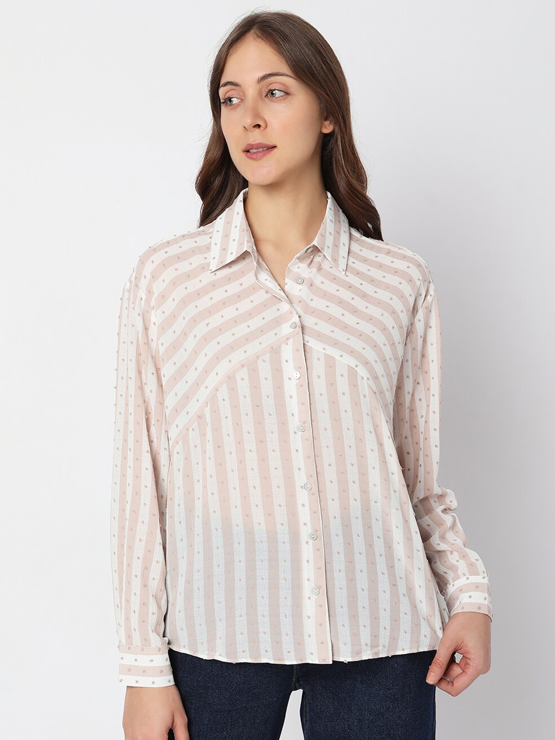 

Vero Moda Spread Collar Striped Casual Shirt, White