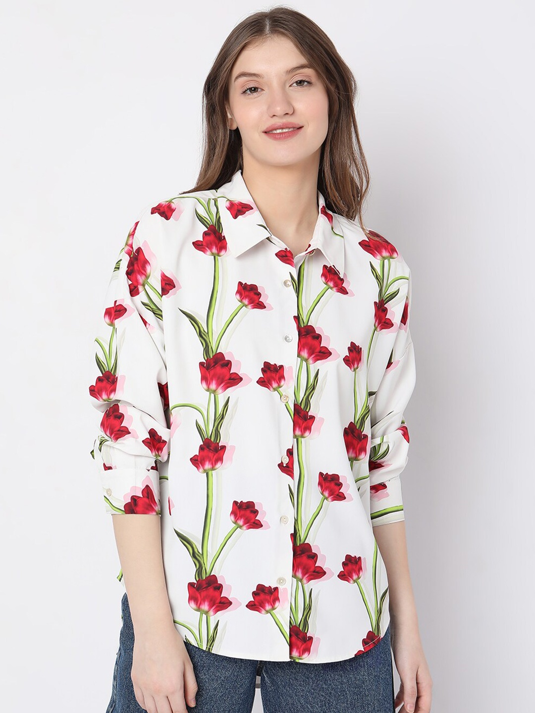 

Vero Moda Floral Printed Casual Shirt, White