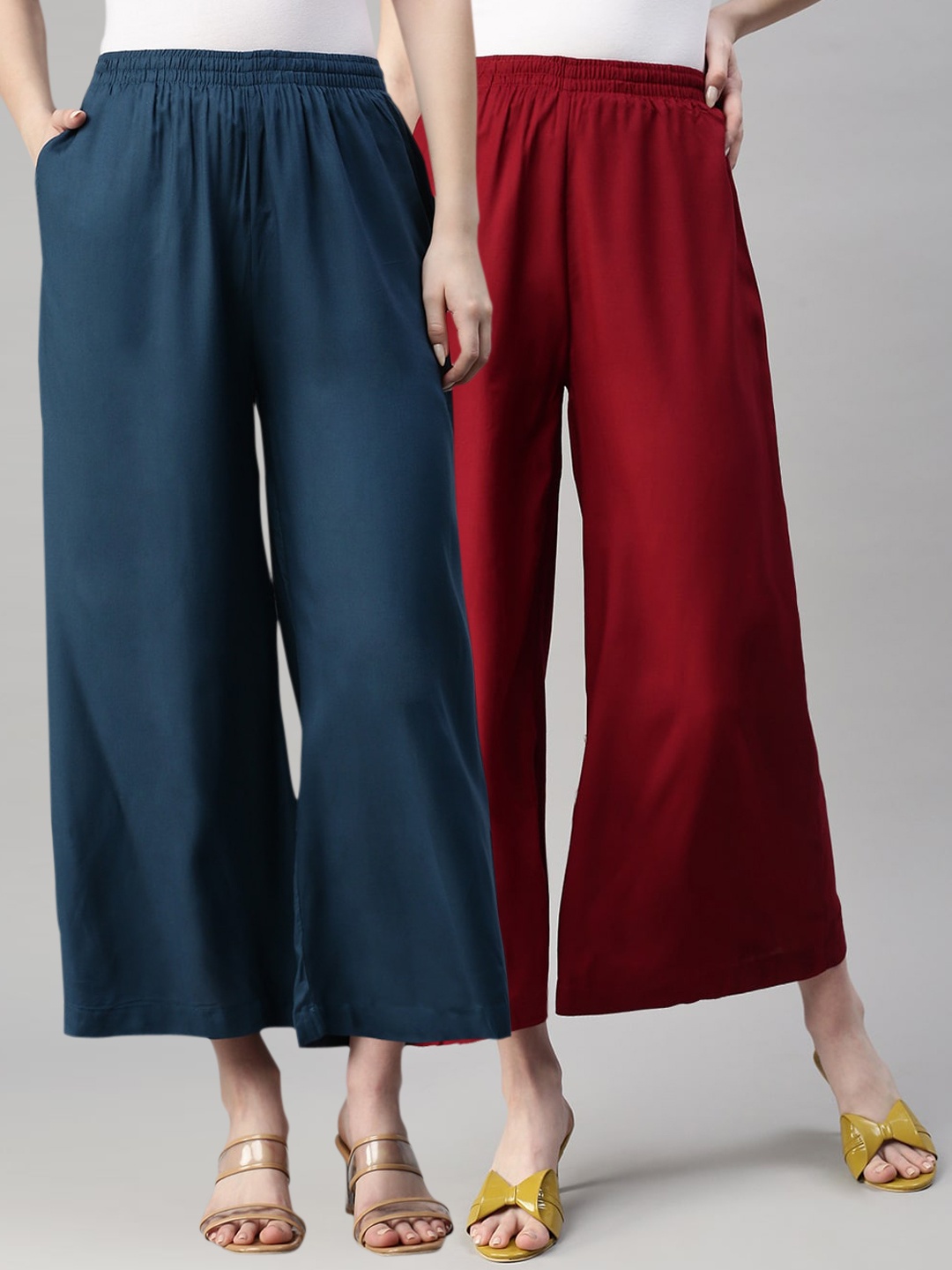 

Kryptic Pack Of 2 Women Flared Culottes Trousers, Maroon