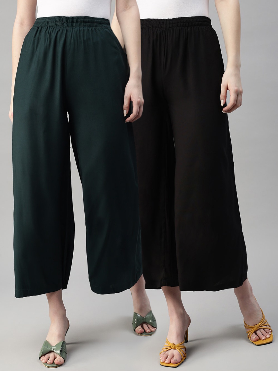 

Kryptic Women Pack Of 2 Wide-Leg Cropped Palazzos, Black