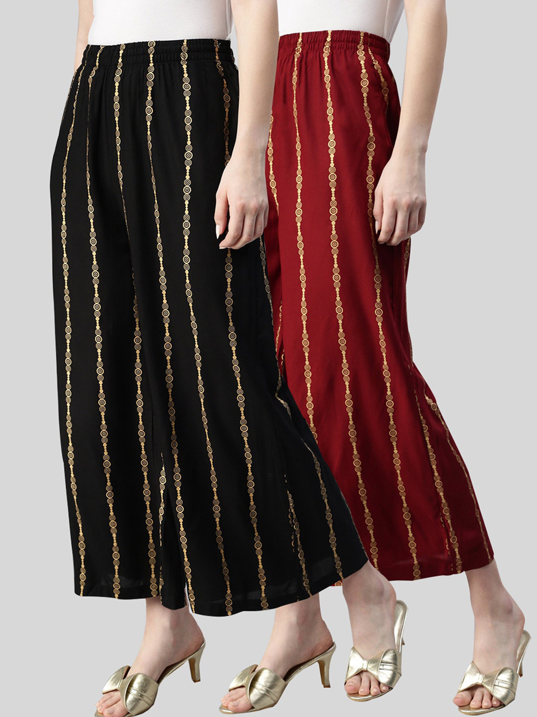 

Kryptic Women Pack Of 2 Striped Wide-Leg Cropped Palazzos, Black