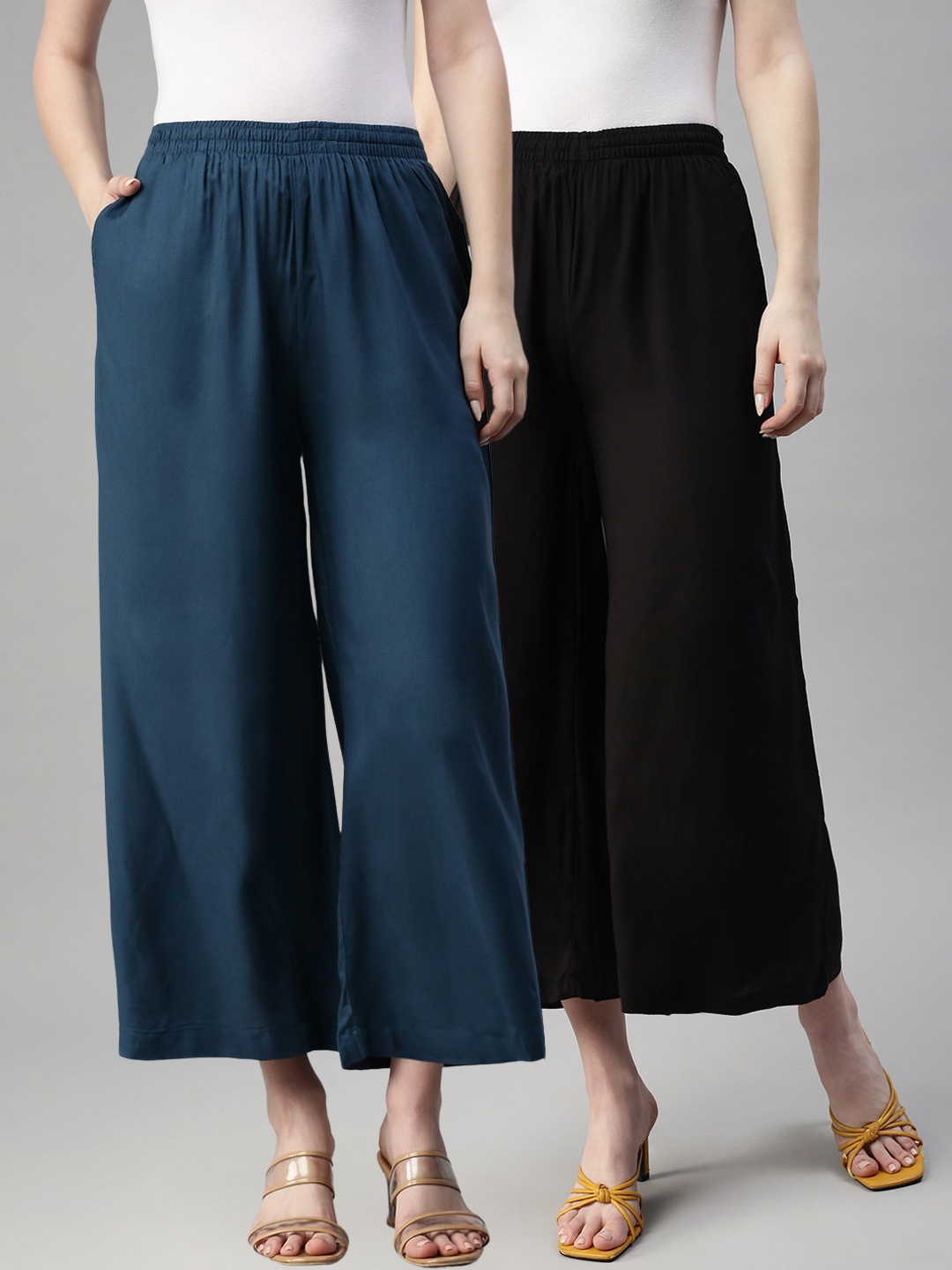 

Kryptic Pack Of 2 Women Flared Culottes Trousers, Black