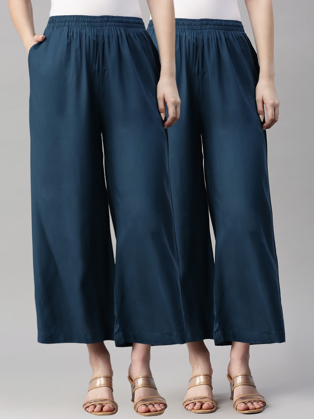 

Kryptic Pack Of 2 Women Flared Slip-On Culottes Trousers, Teal