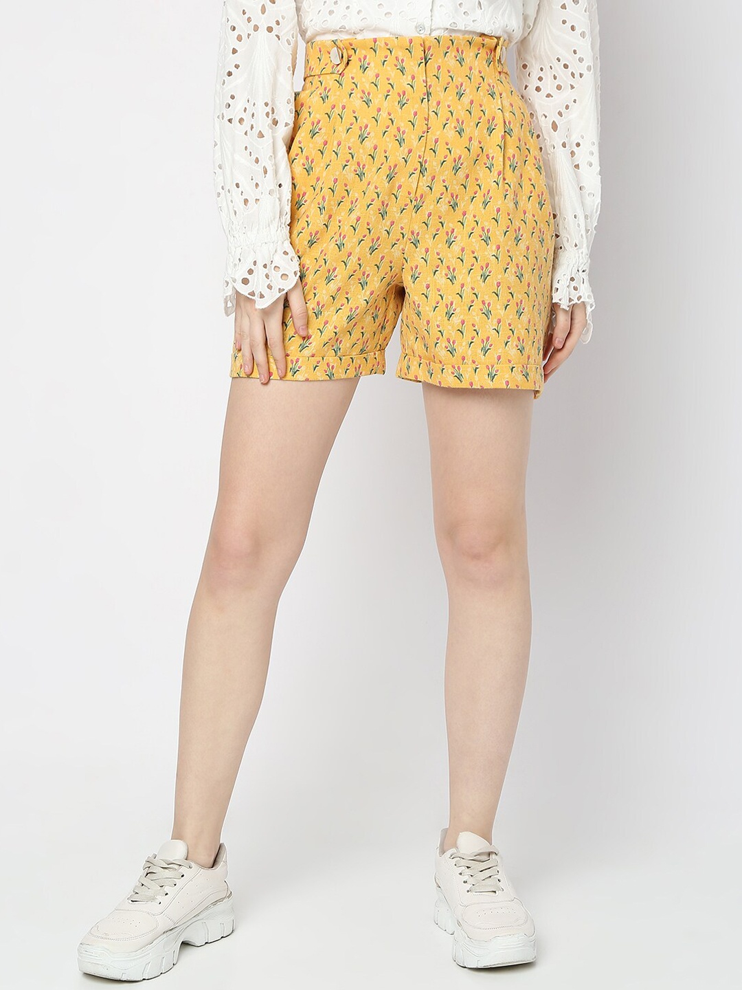 

Vero Moda Women Printed Slim Fit High-Rise Shorts, Yellow