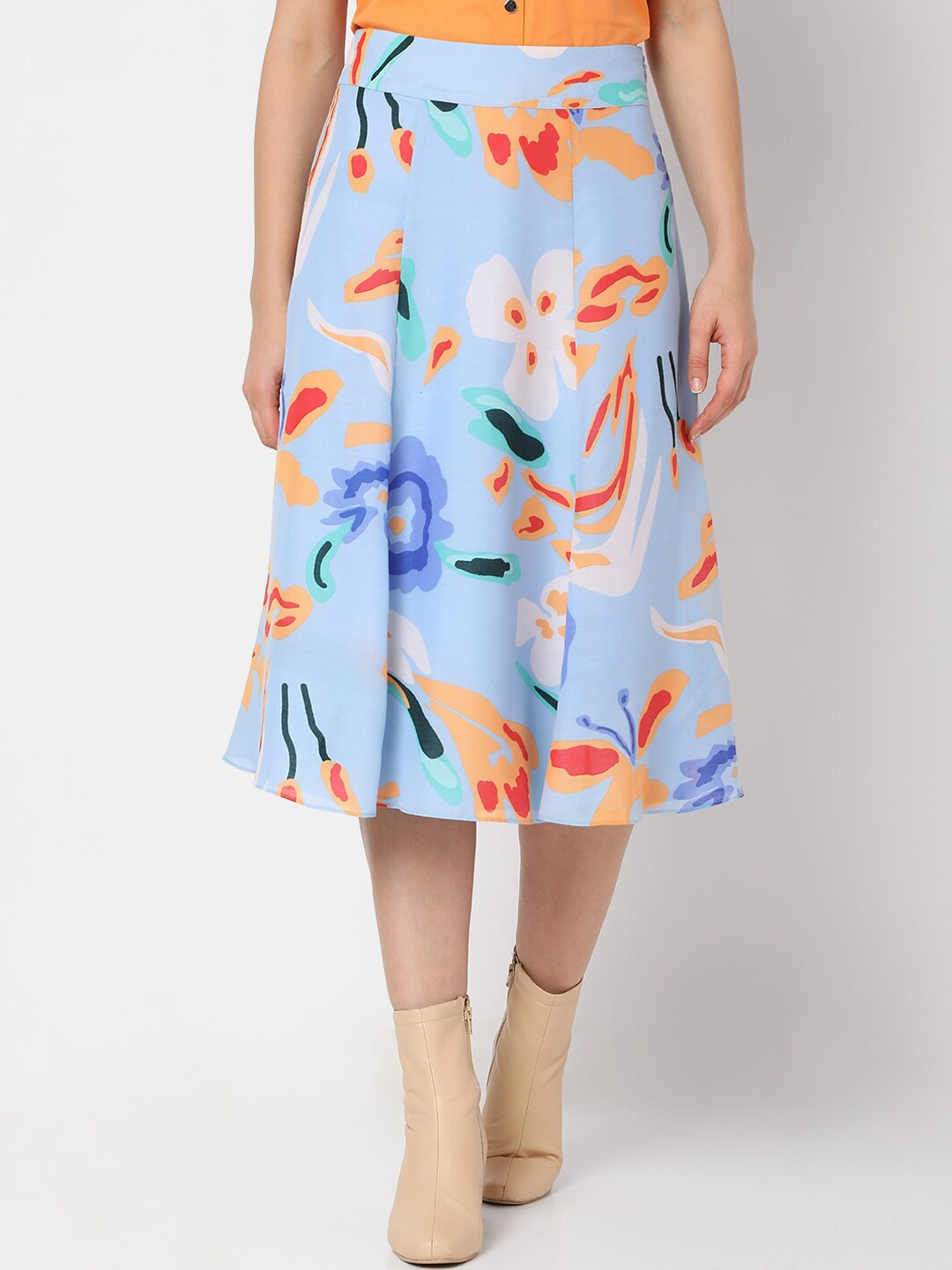 

Vero Moda Abstract Printed Flared Midi Skirt, Blue